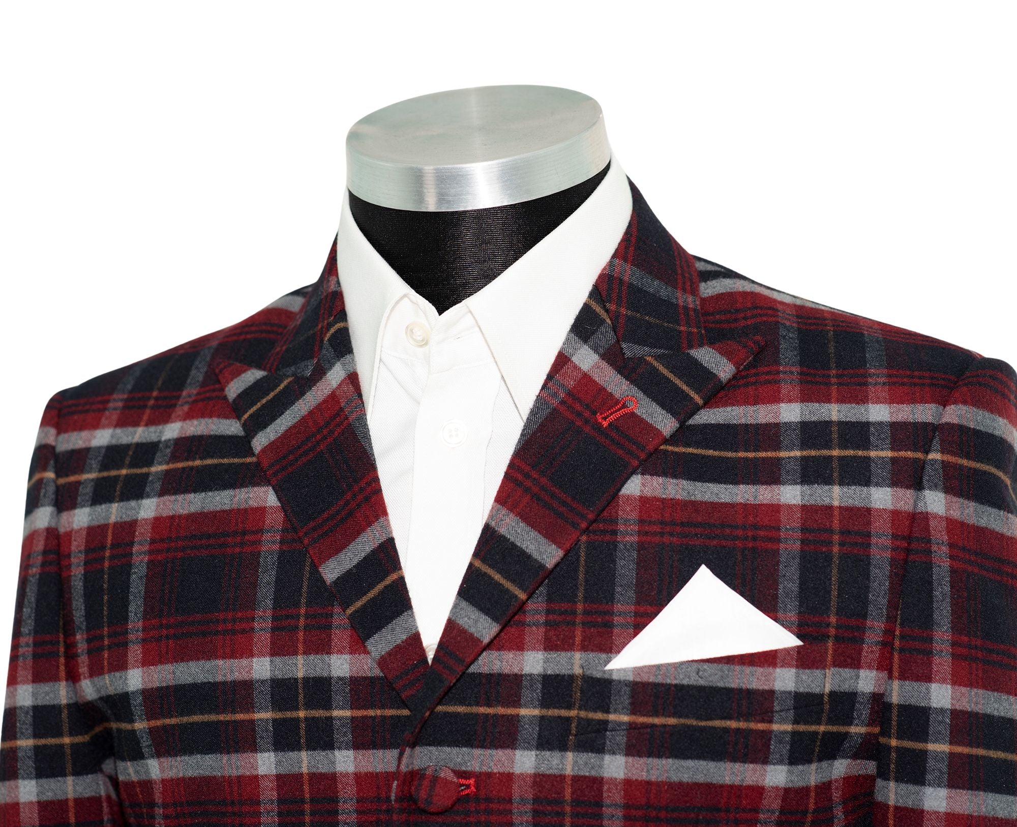 Weller Red and Navy Tartan Check 4 Button Mod Suit