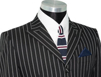 Weller White-Grey Stripe in Black Peak Lapel 4 Button Mod Suit