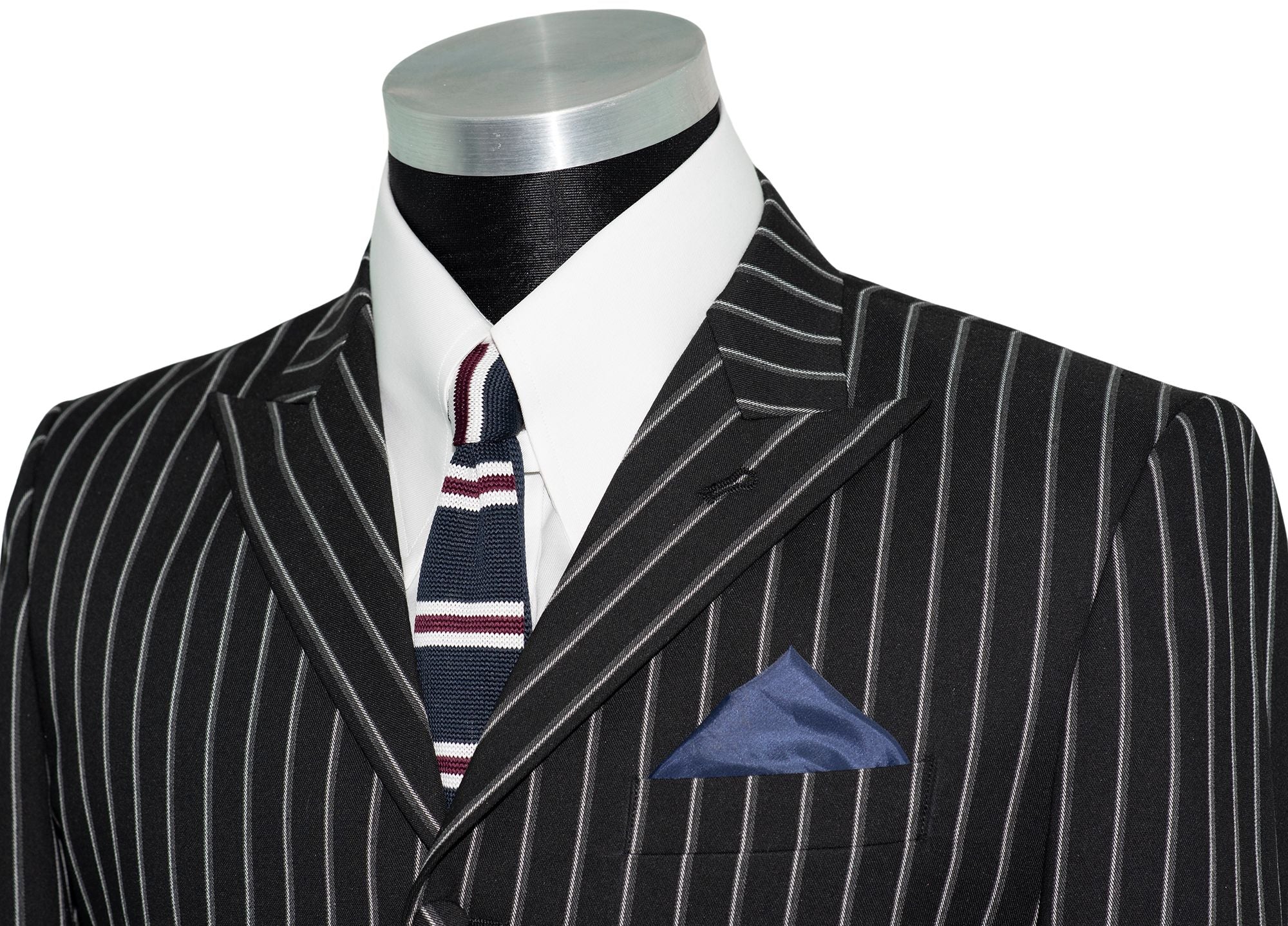 Weller White-Grey Stripe in Black Peak Lapel 4 Button Mod Suit