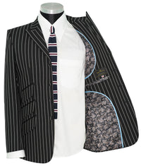 Weller White-Grey Stripe in Black Peak Lapel 4 Button Mod Suit