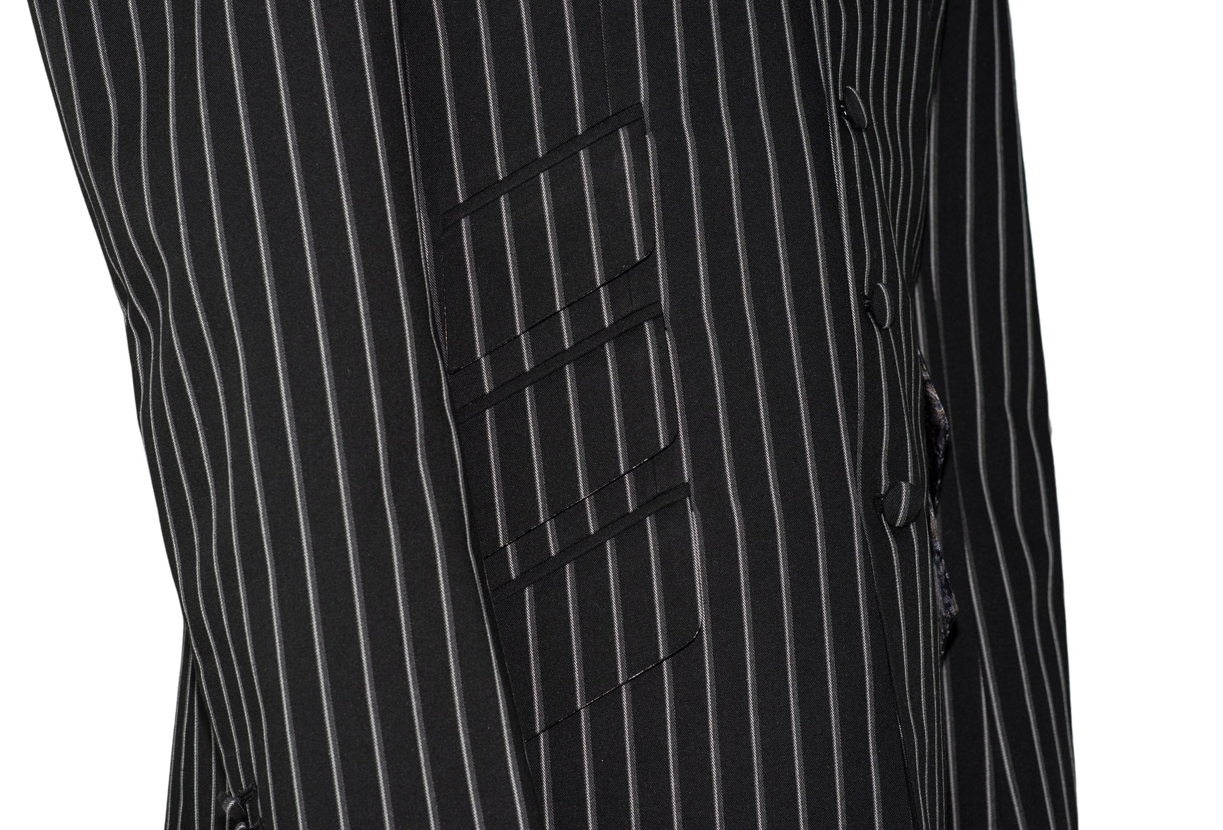 Weller White-Grey Stripe in Black Peak Lapel 4 Button Mod Suit