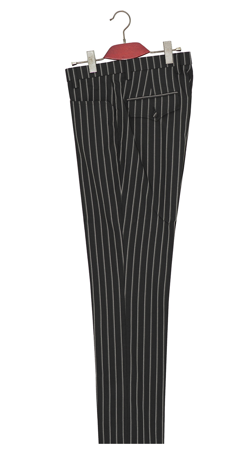 Weller White-Grey Stripe in Black Peak Lapel 4 Button Mod Suit