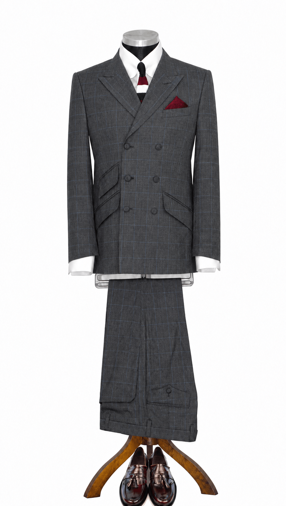 George Harrison Lime Brown Prince of Wales check Men's Double Breasted Mod Suit