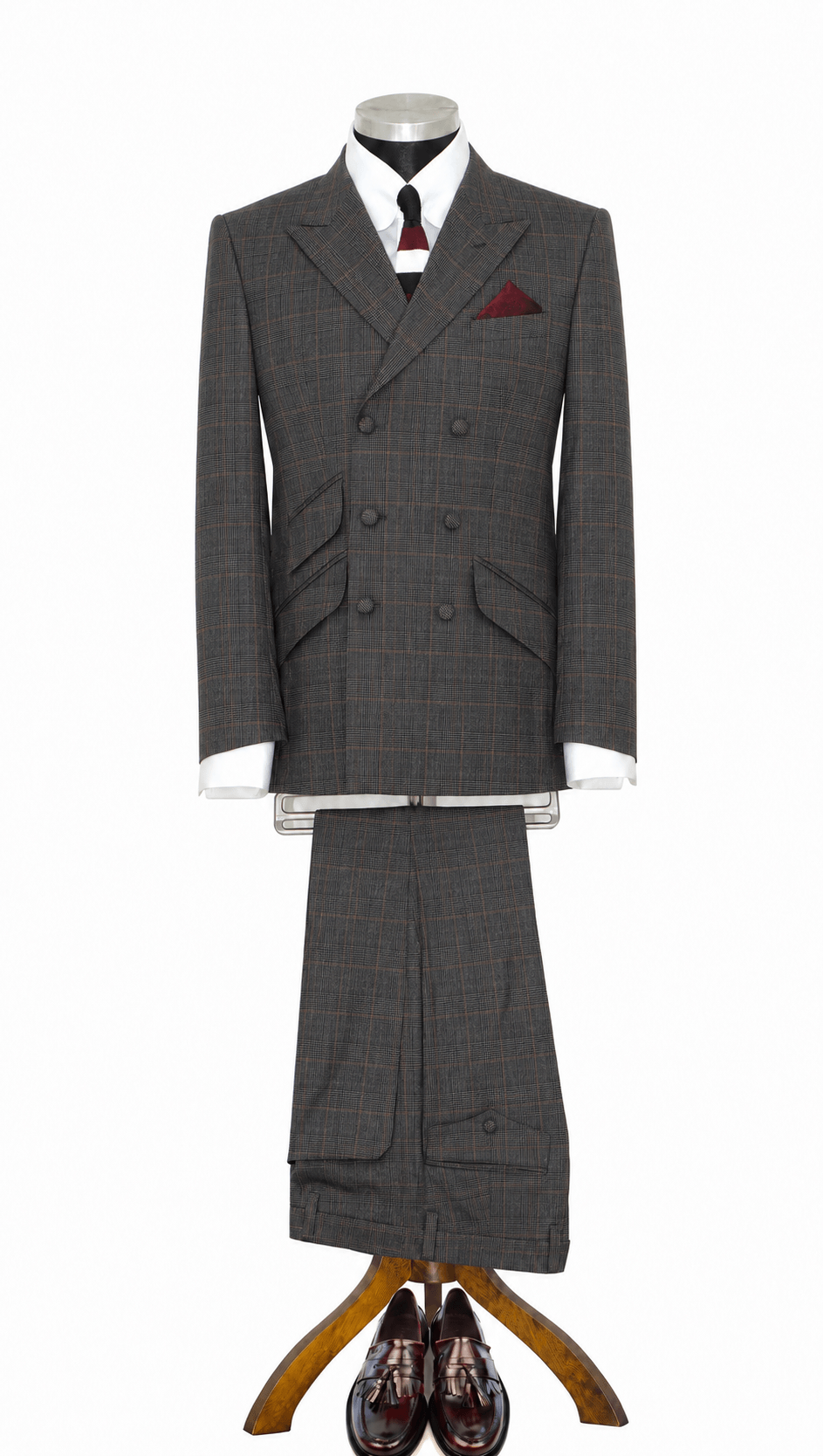 George Harrison Brown Prince of Wales check Men's Double Breasted Mod Suit