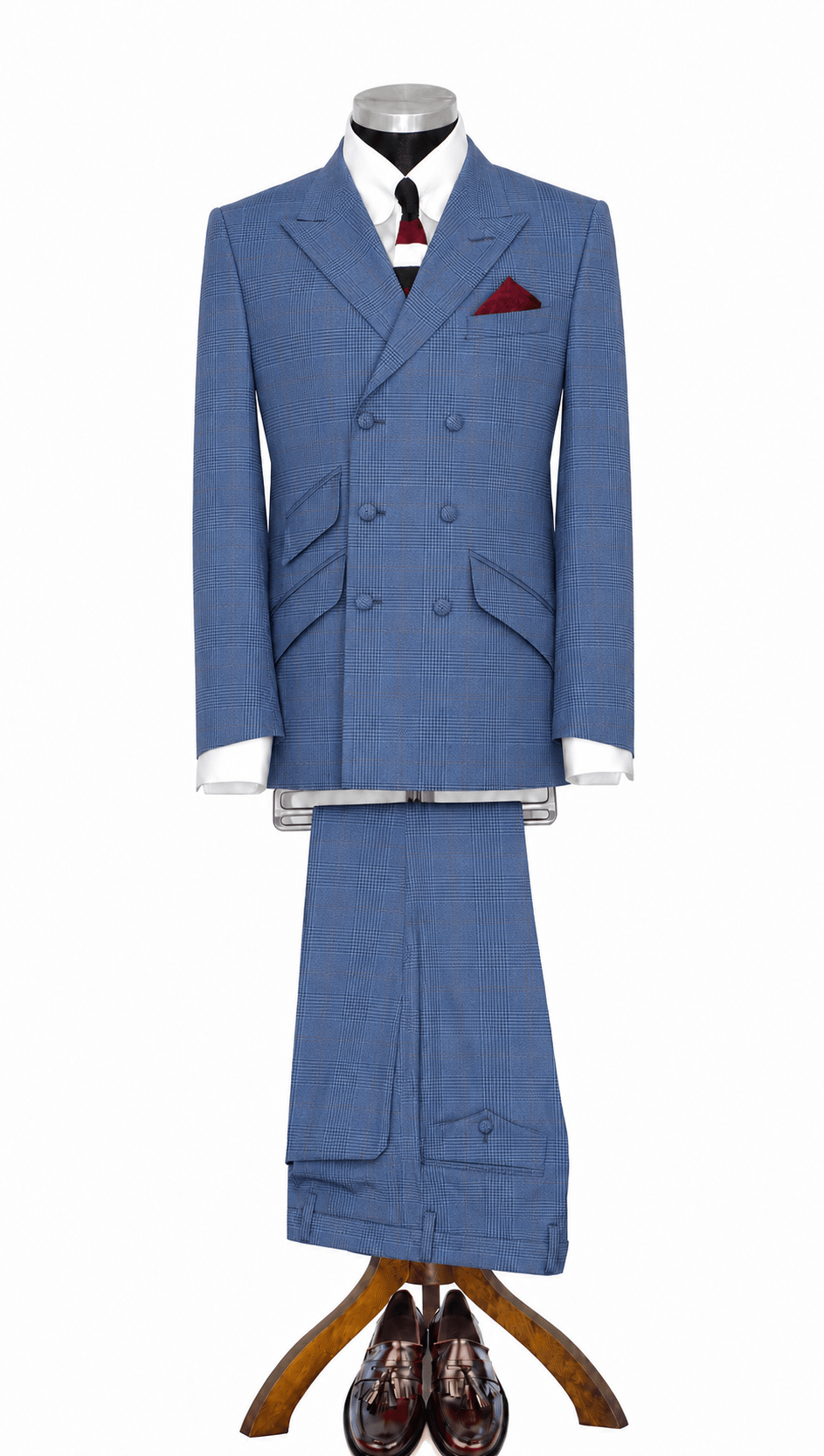 George Harrison Sky colour Prince of Wales check Men's Double Breasted Mod Suit