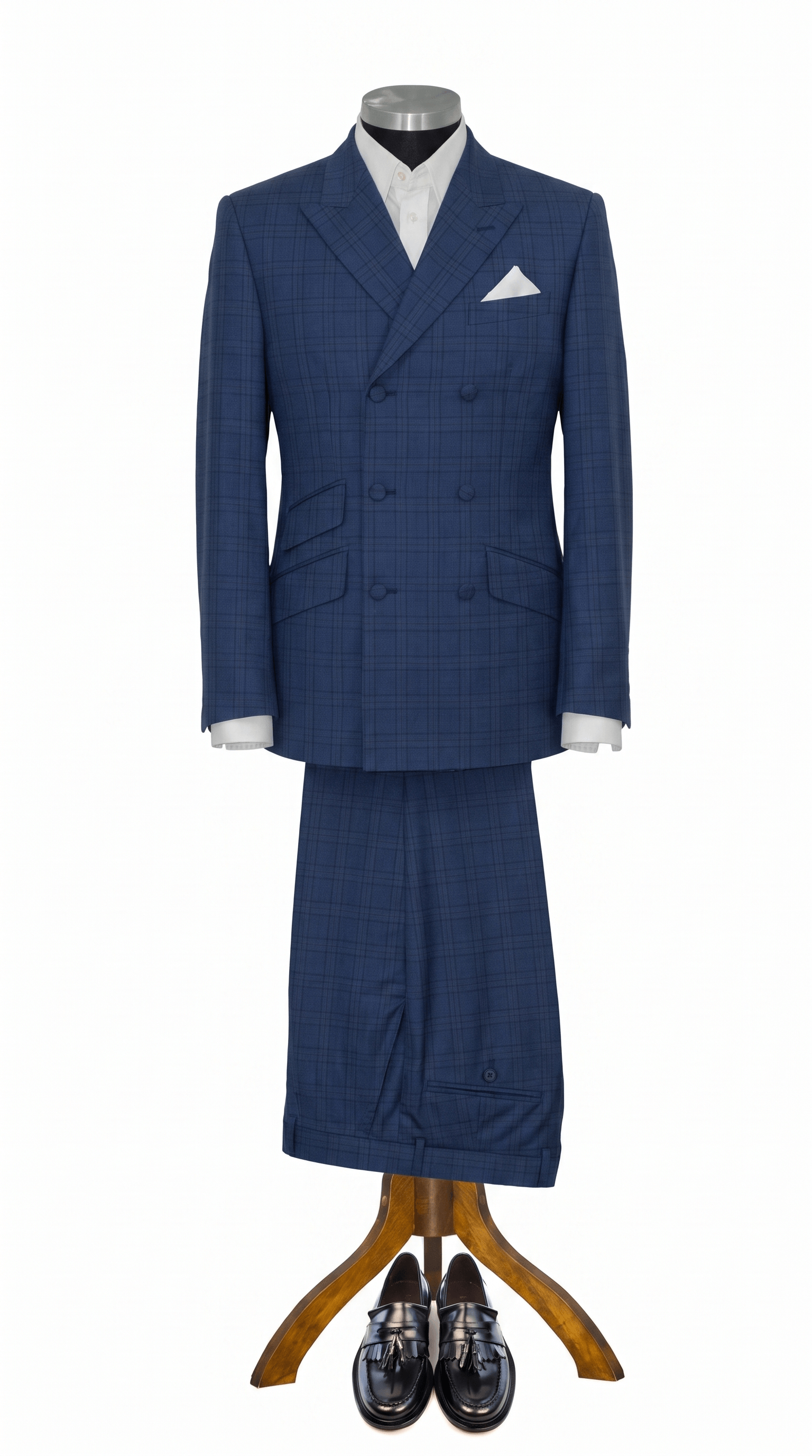 George Harrison Navy Prince of Wales check Men's Double Breasted Mod Suit