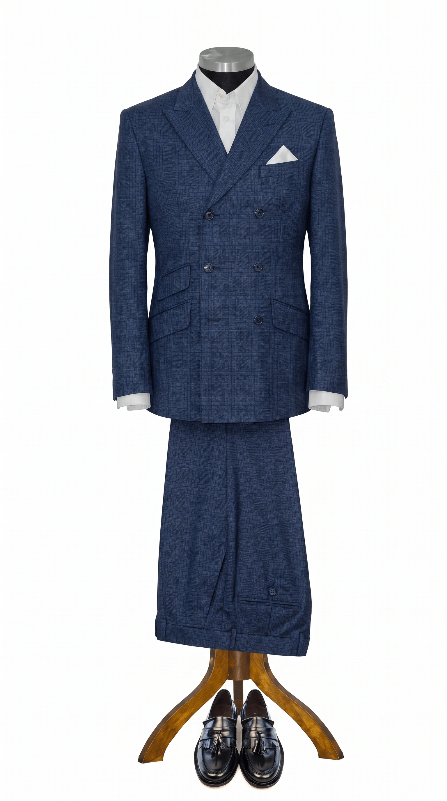 George Harrison Navy Color Window Prince of Wales check Men's Double Breasted Mod Suit