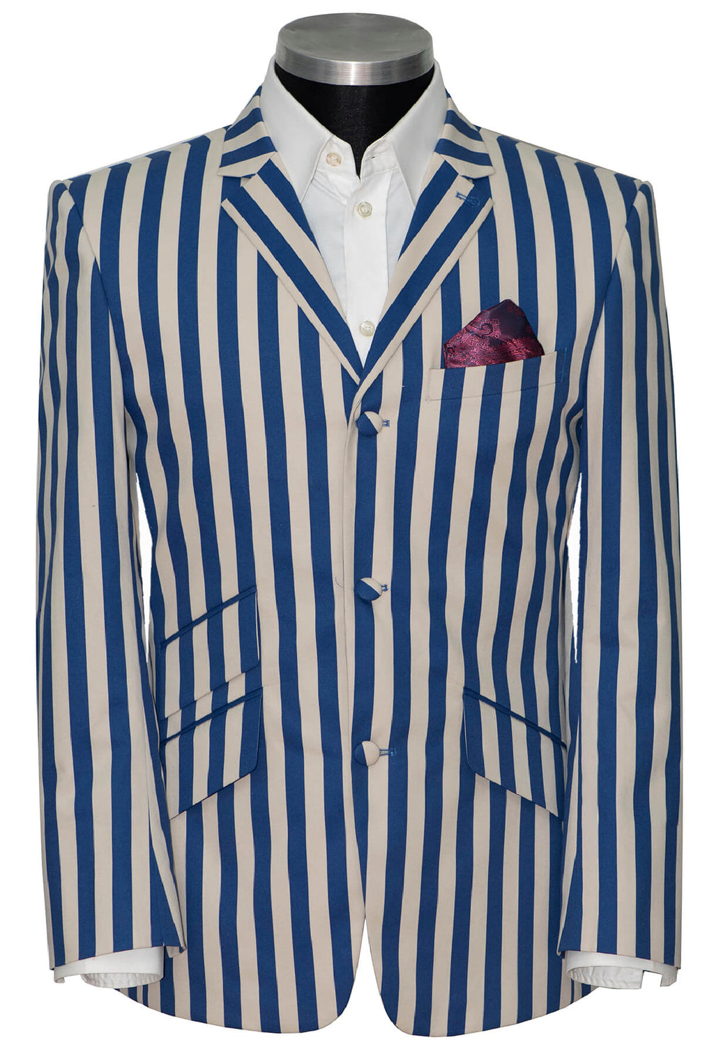 60's style blue and cream striped boating blazer for men – ModFashion GS