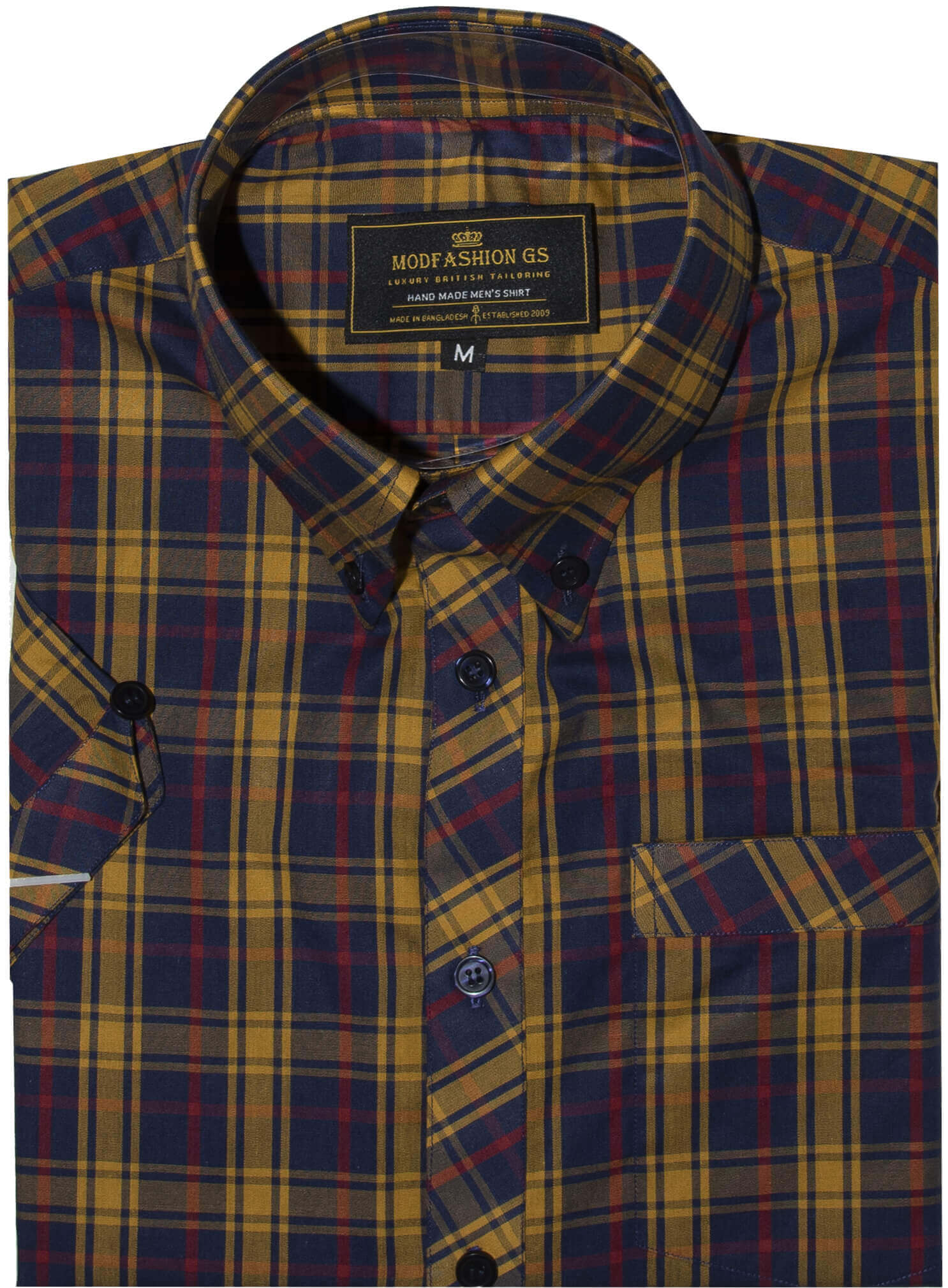 Button Down Yellow & Navy Blue Check Mod Shirt
