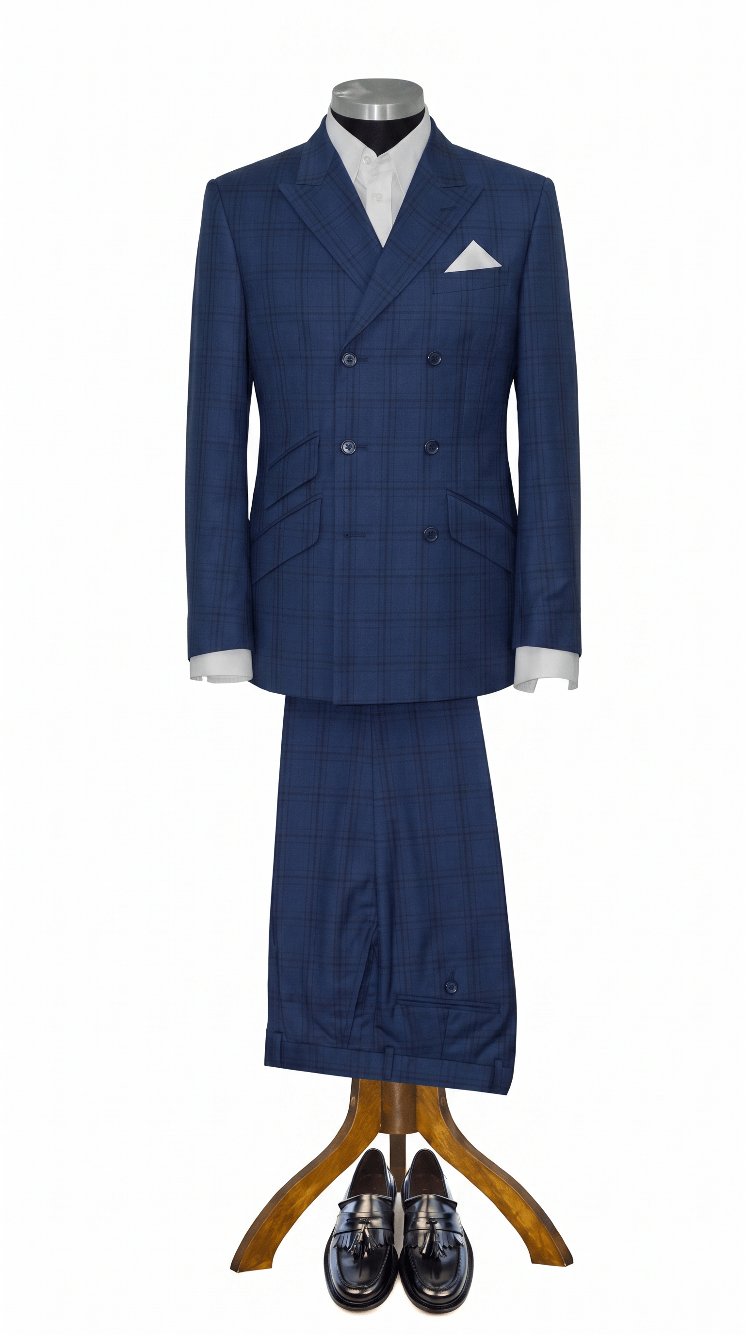 George Harrison Window Navy Blue Prince of Wales check Men's Double Breasted Mod Suit (Copy)
