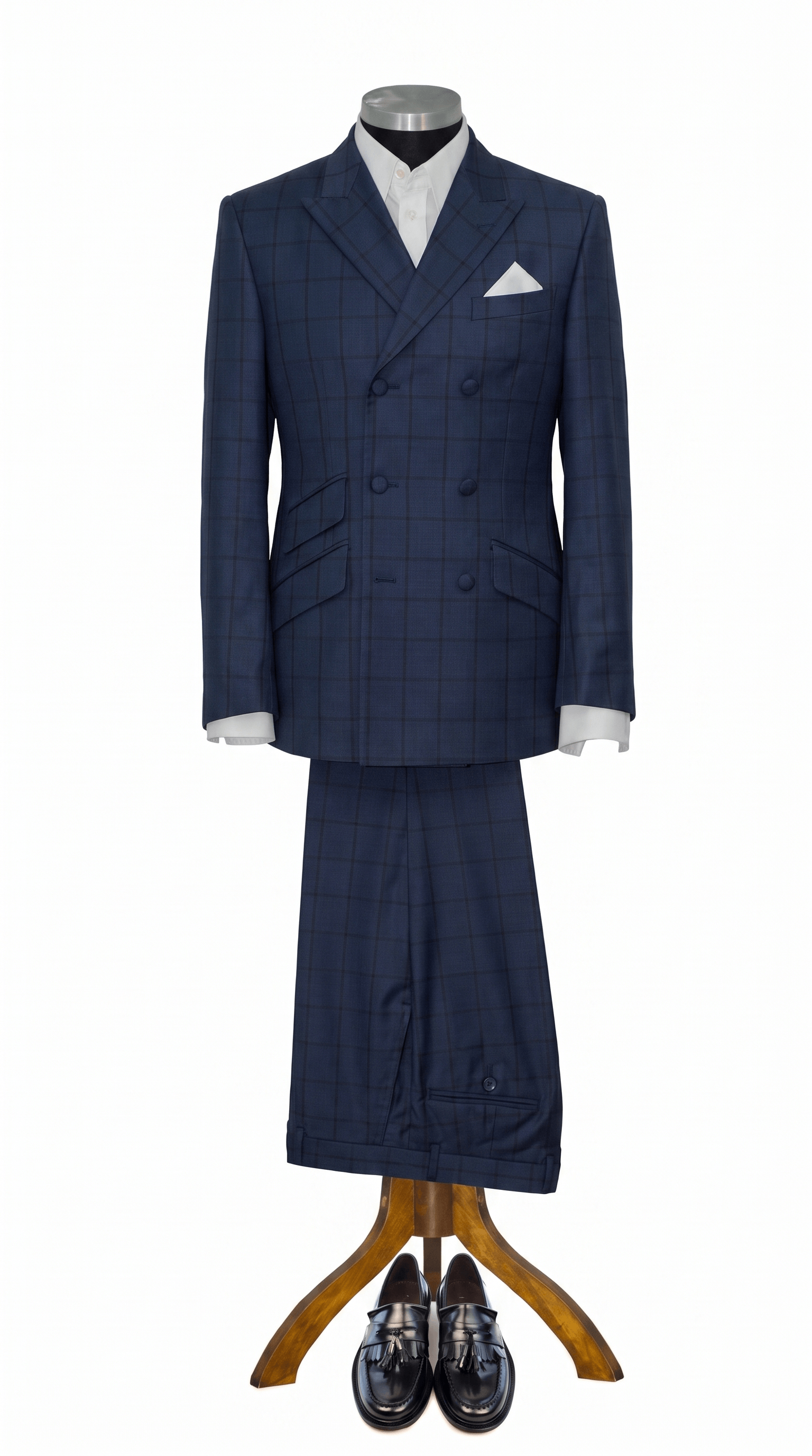George Harrison Navy window shadow Prince of Wales check Men's Double Breasted Mod Suit