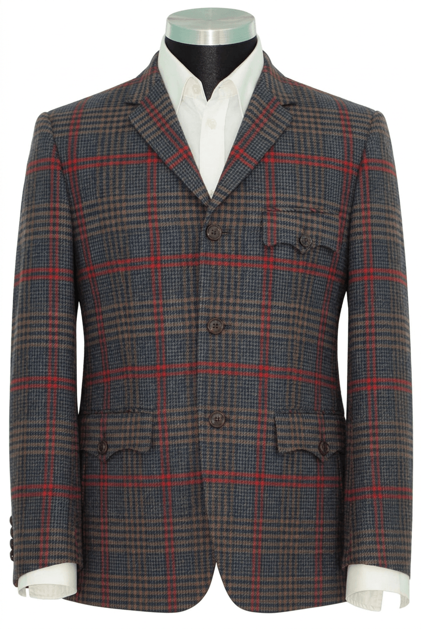Pete Townshend Tweed Brown Burgundy Check Jacket