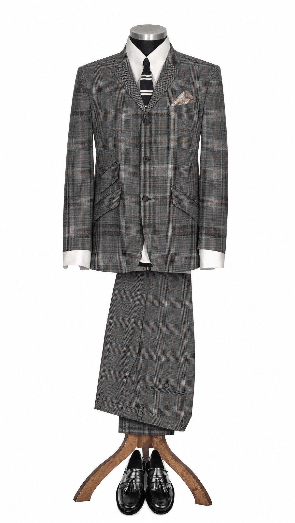 Weller Brown Grey Prince of Wales 2 Piece Suit for Men