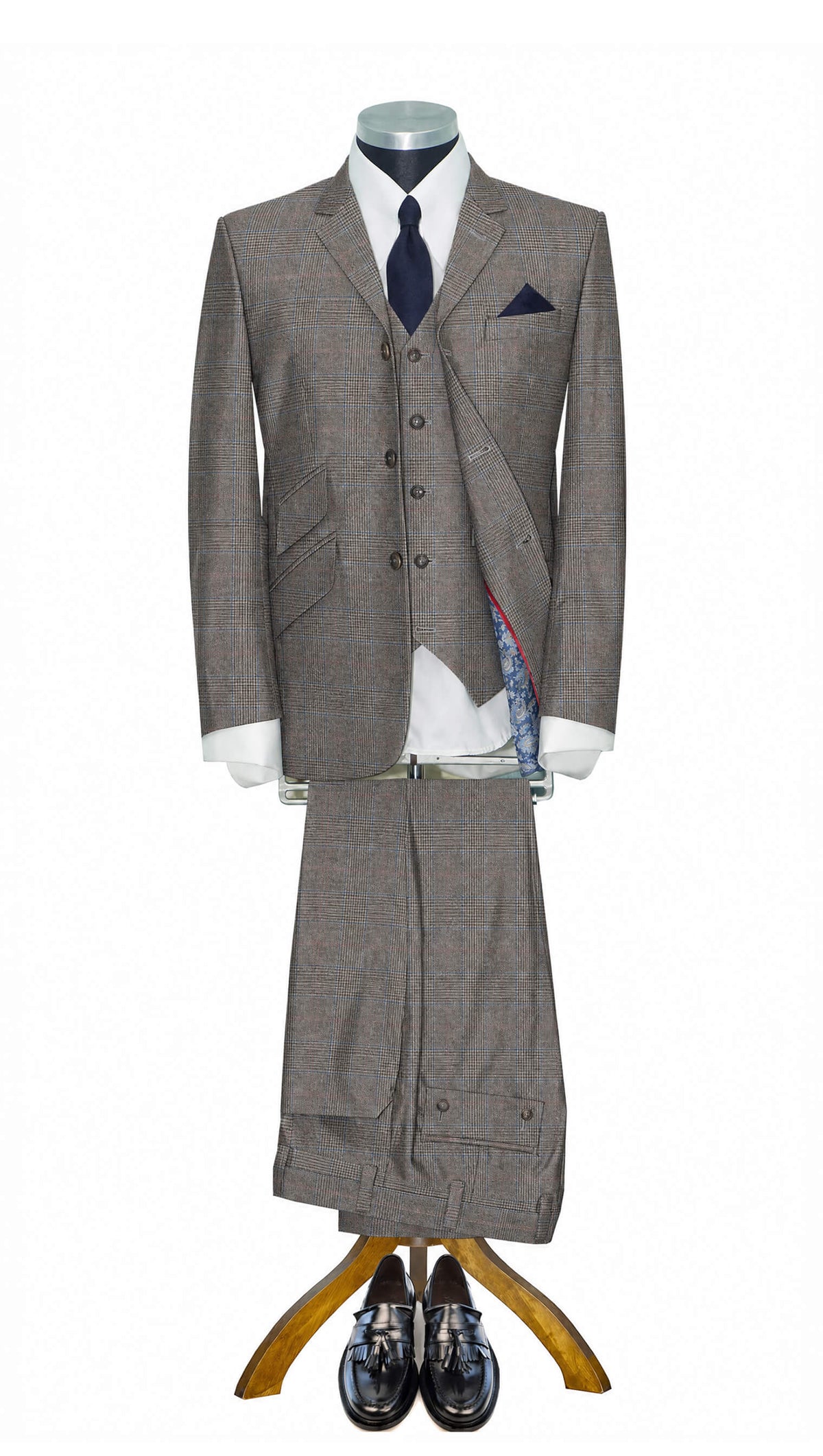 Weller Brown POW Check 3 Piece Suit for Men
