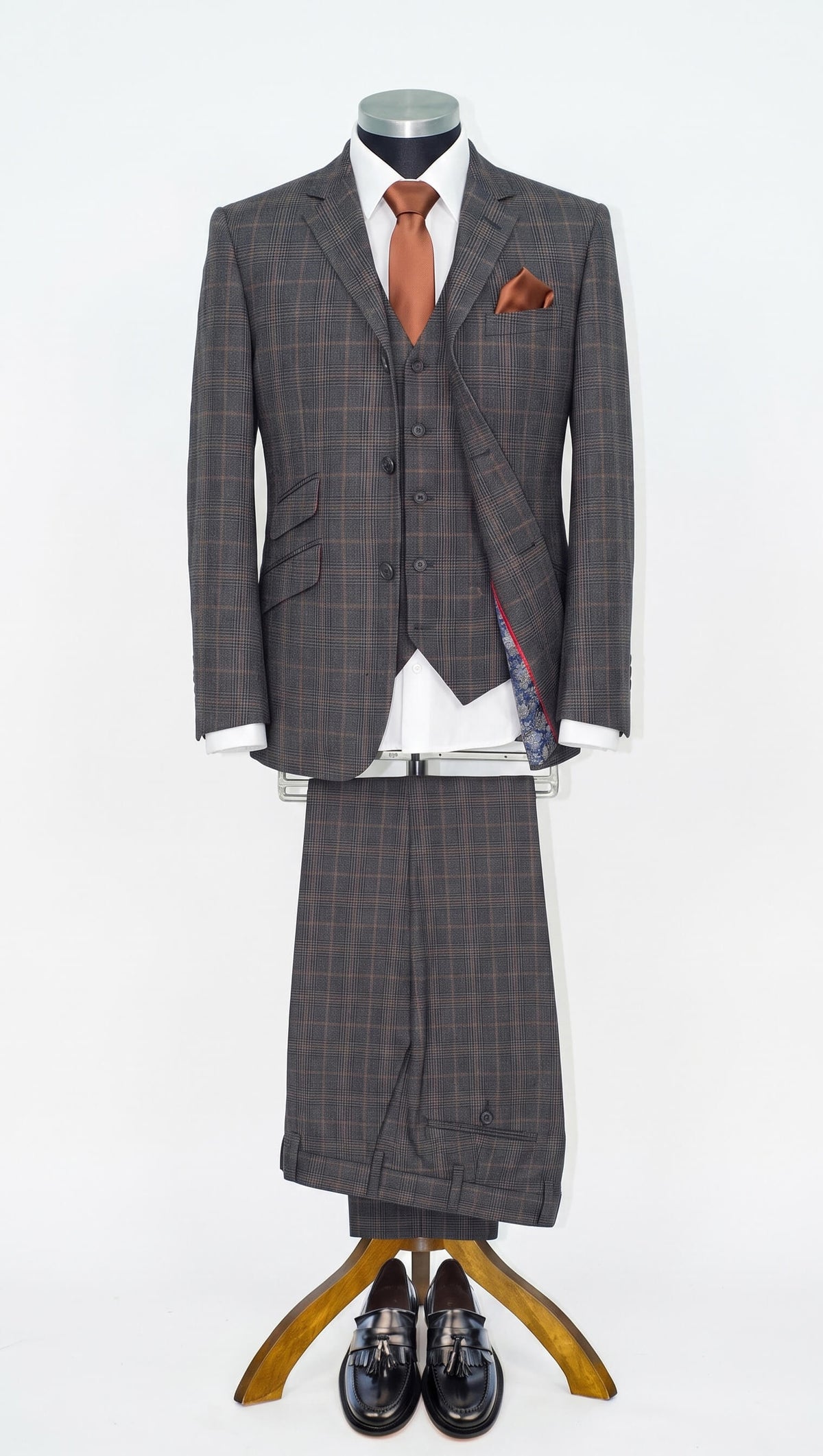 Weller Vintage Brown Prince of Wales 3 Piece Suit for Men