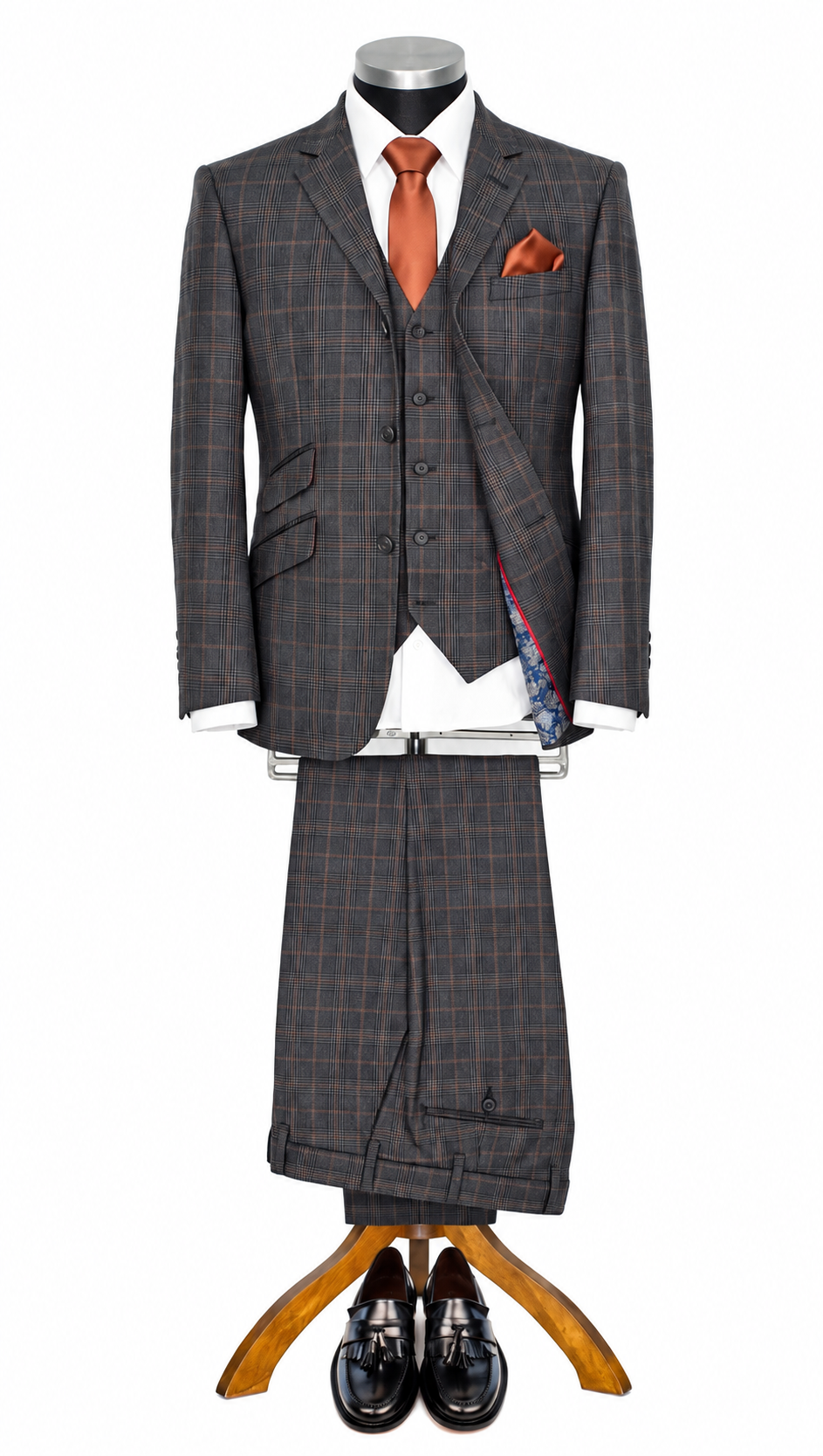 Weller Vintage Brown Prince of Wales 3 Piece Suit for Men