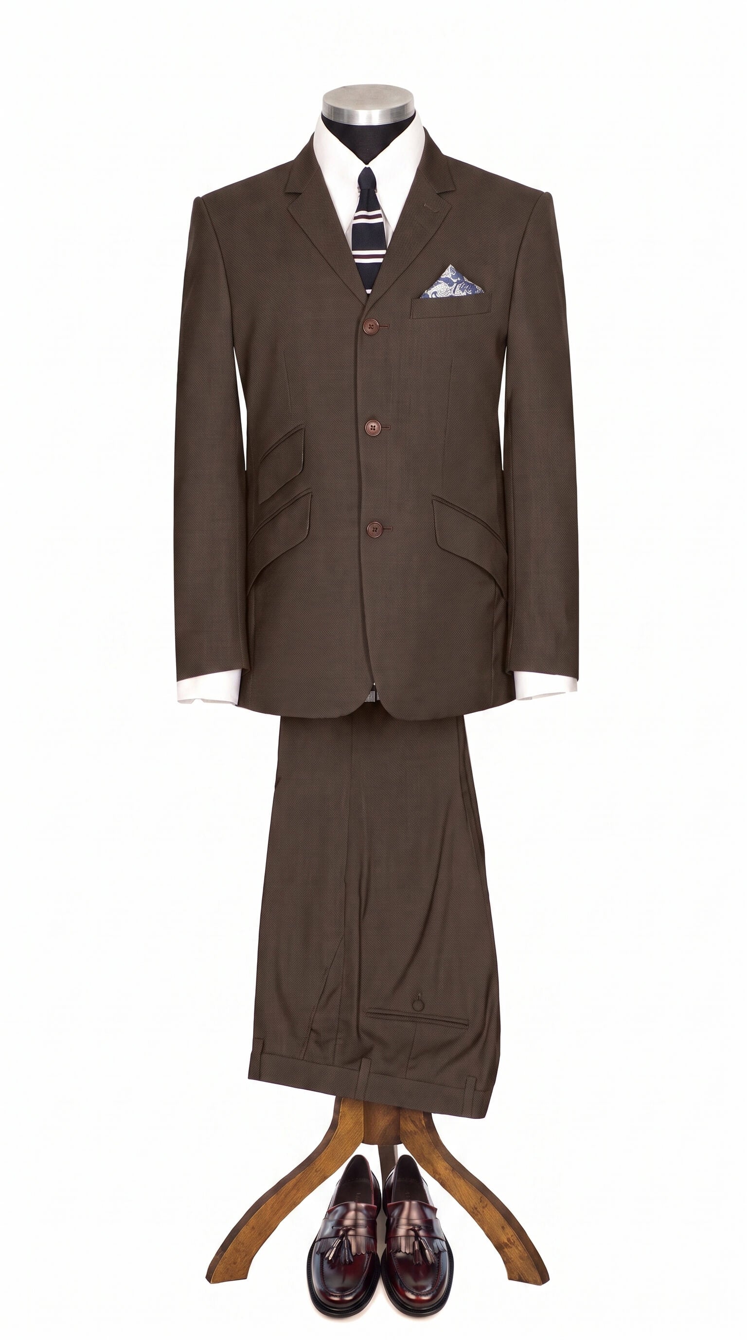 Nicky Hopkins Dark Brown Notch Lapel 3 Button Mod Suit