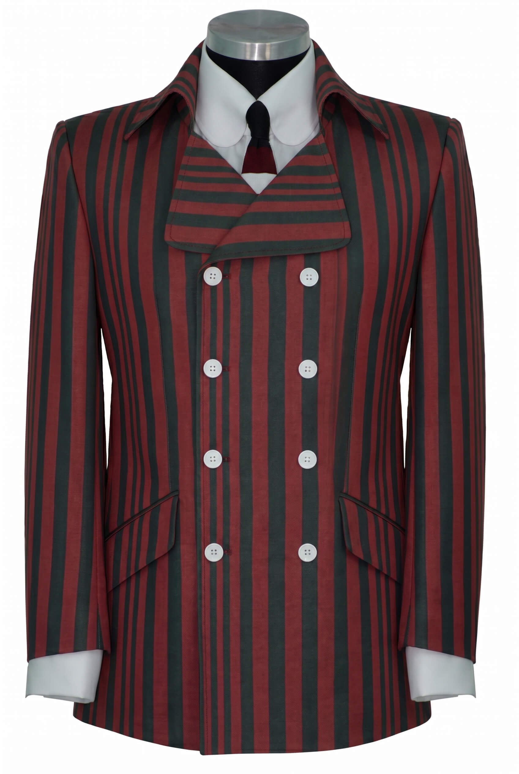 The Kinks Dark Grey and Burgundy Stripe in Crowd High Collar Blazer