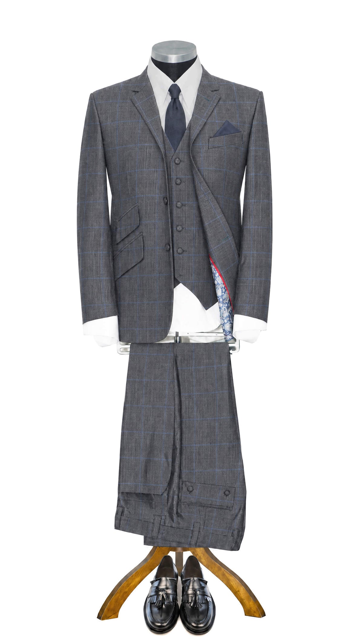 Weller Dark Grey POW Check 3 Piece Suit for Men