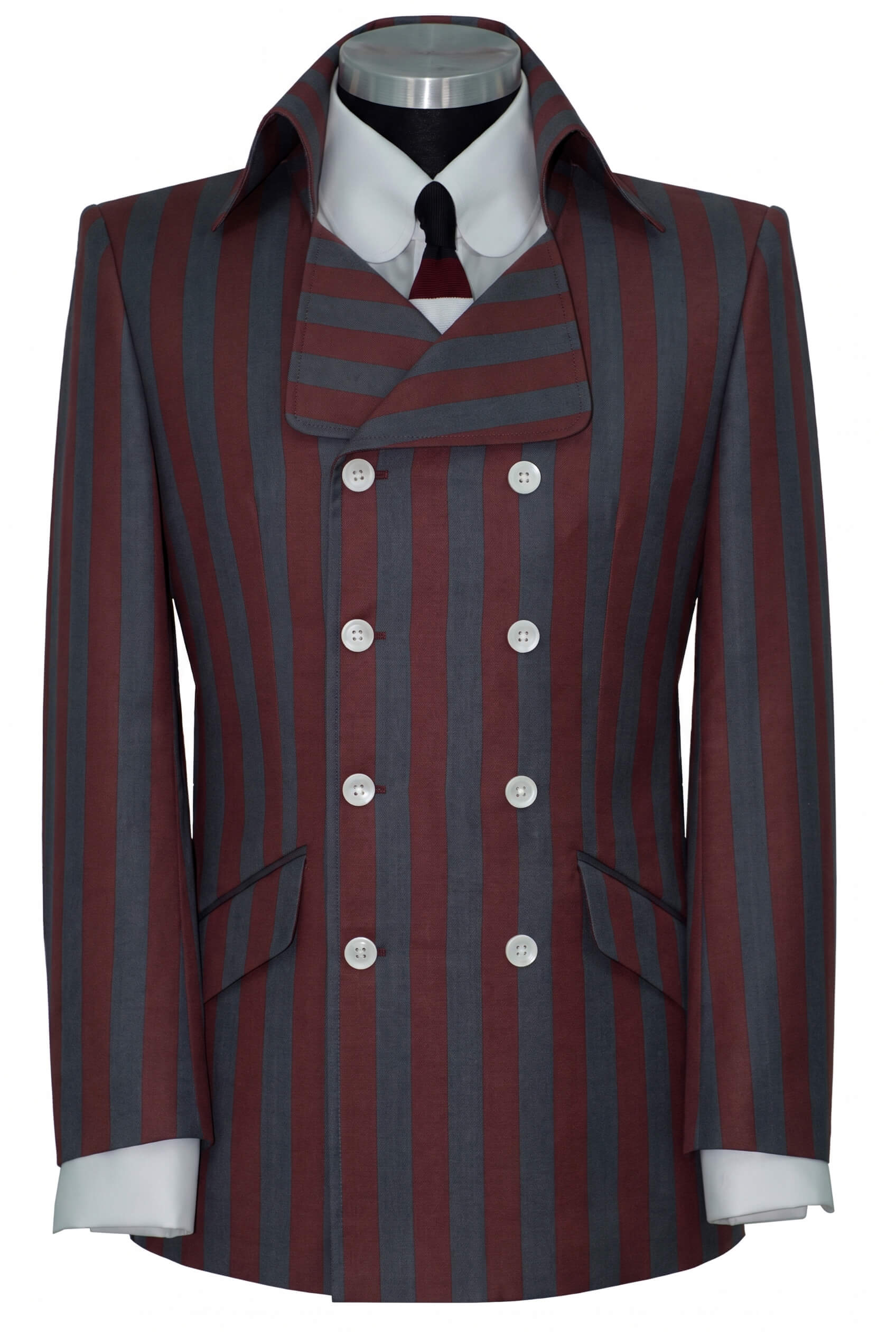 The Kinks Grey Burgundy Stripe in Crowd High Collar Blazer