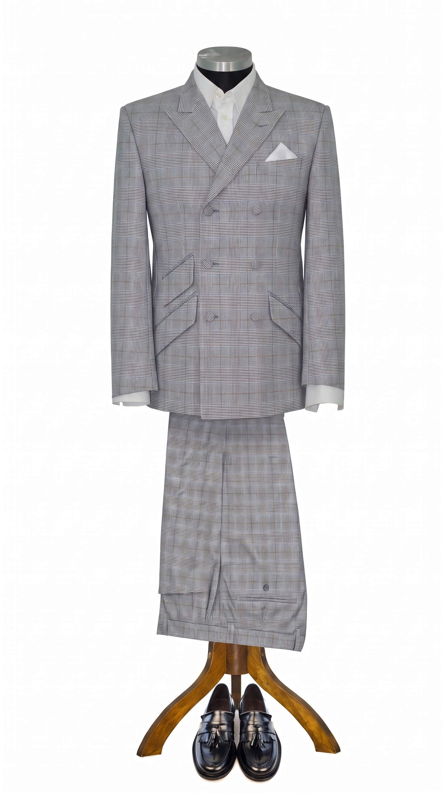 George Harrison Grey Glen Plaid Prince of Wales check Men's Double Breasted Mod Suit