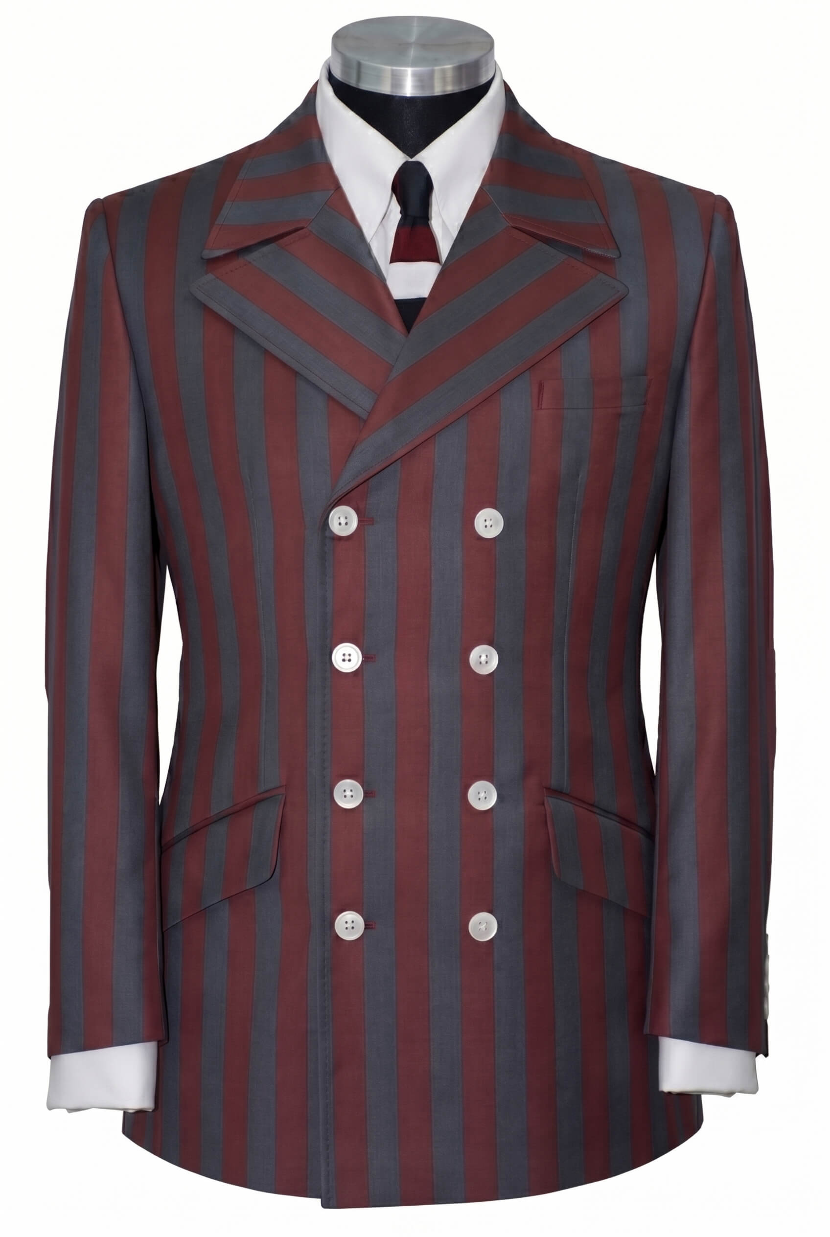 The Kinks Burgundy Grey Stripe 4/8 Double Breasted Mod Blazer