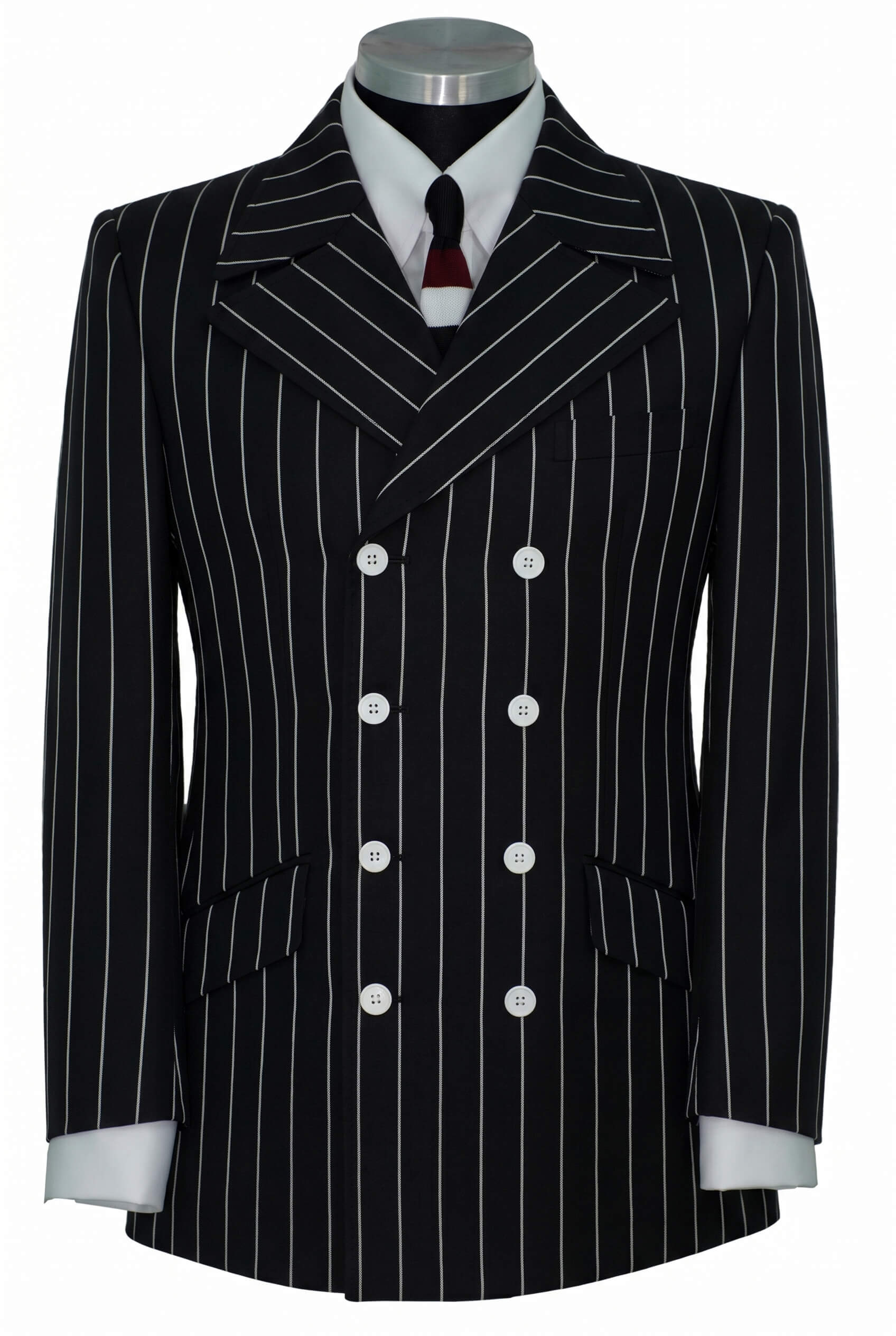 The Kinks White Pin Stripe in Black 4/8 Double Breasted Mod Blazer