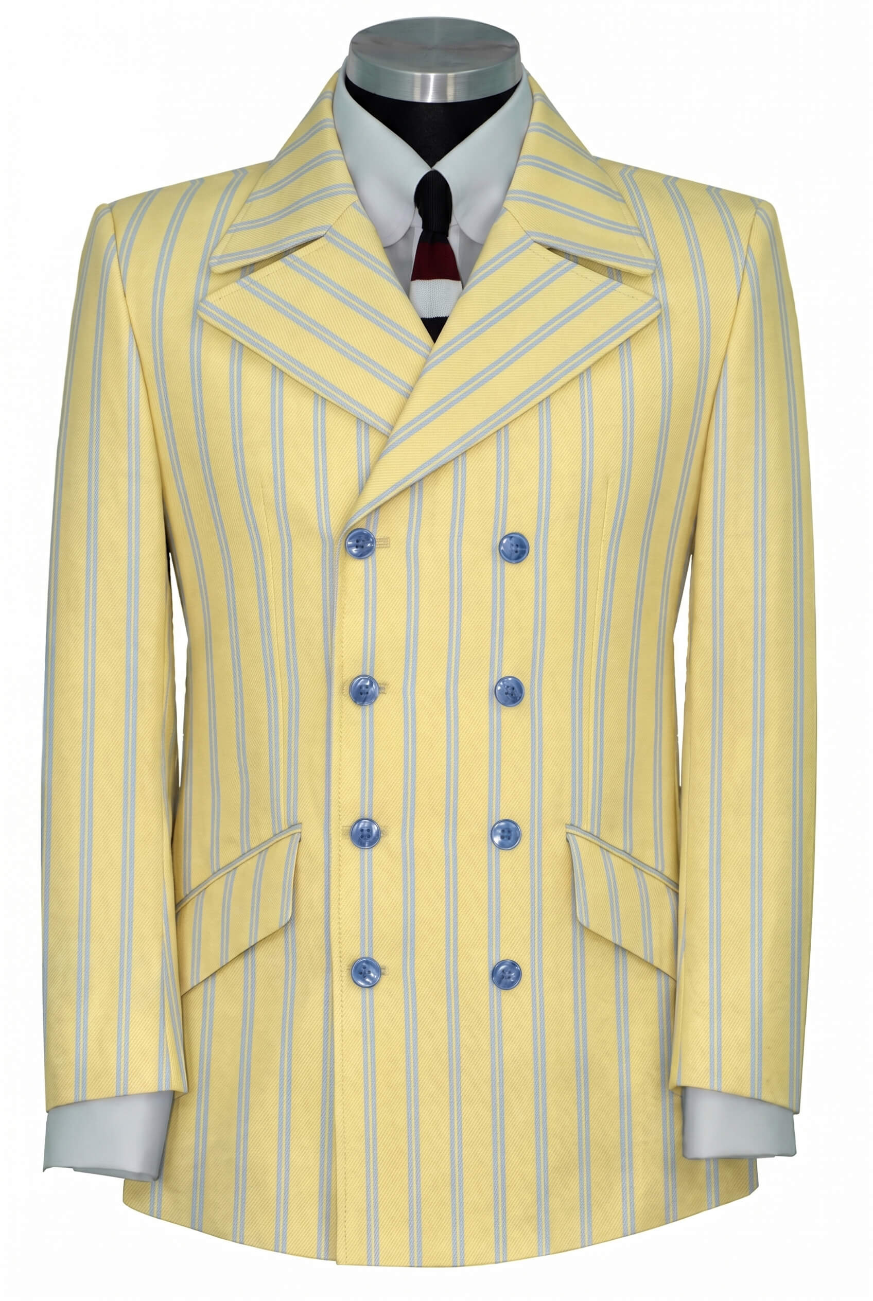The Kinks Sky Stripe in Pastel Yellow 4/8 Double Breasted Mod Blazer
