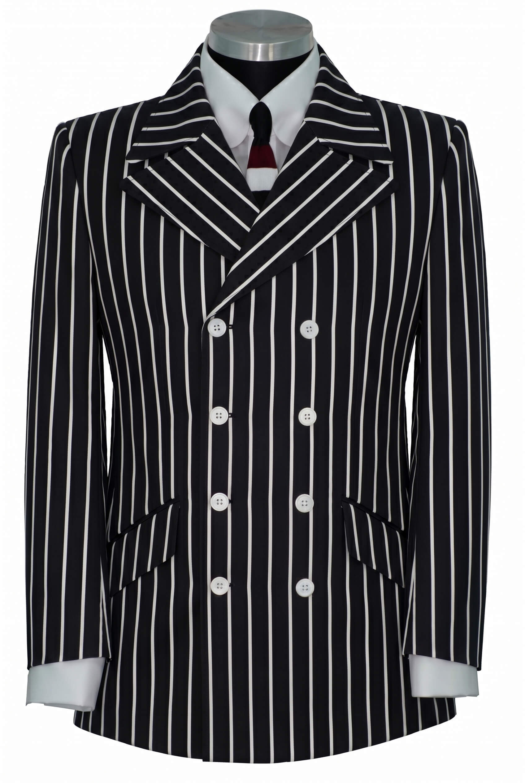 The Kinks White Stripe in Black 4/8 Double Breasted Mod Blazer