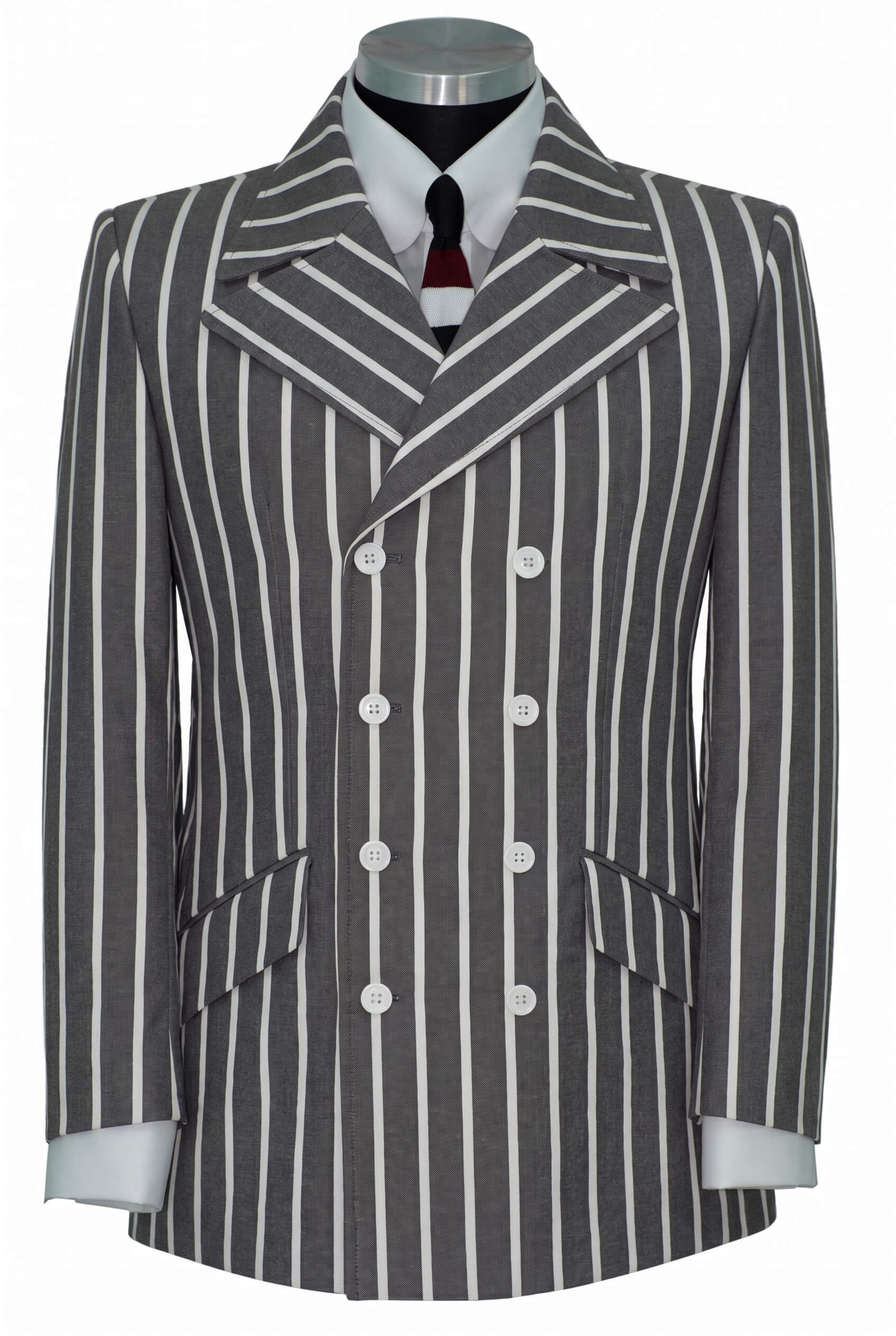 The Kinks White Stripe in Grey 4/8 Double Breasted Mod Blazer
