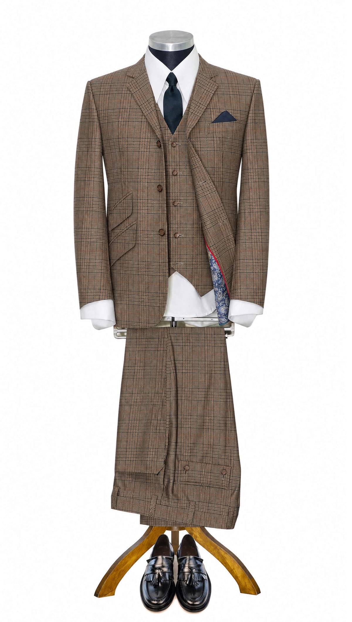 Weller Light Brown POW Check 3 Piece Suit for Men