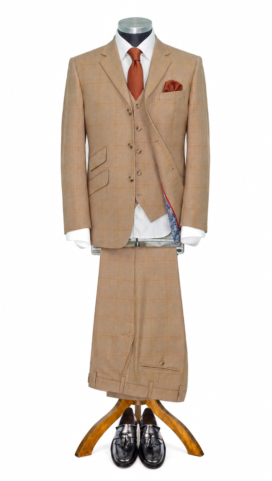 Weller Vintage Dark Beige Prince of Wales 3 Piece Suit for Men