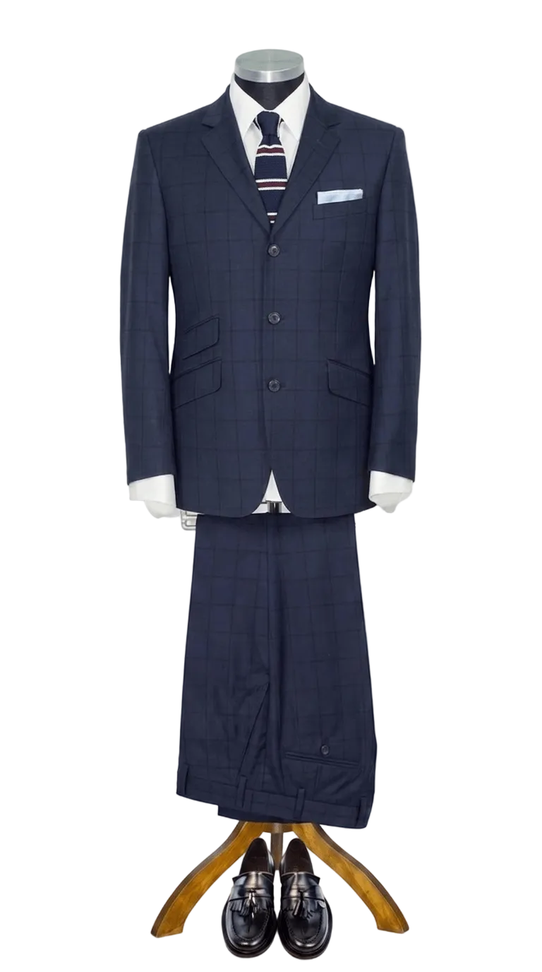 Weller Navy Shadow Check Prince of Wales 2 Piece Suit for Men