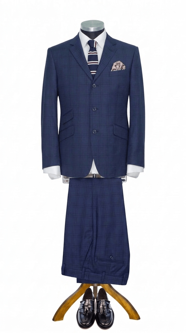 Weller Navy Window Check Prince of Wales 2 Piece Suit for Men