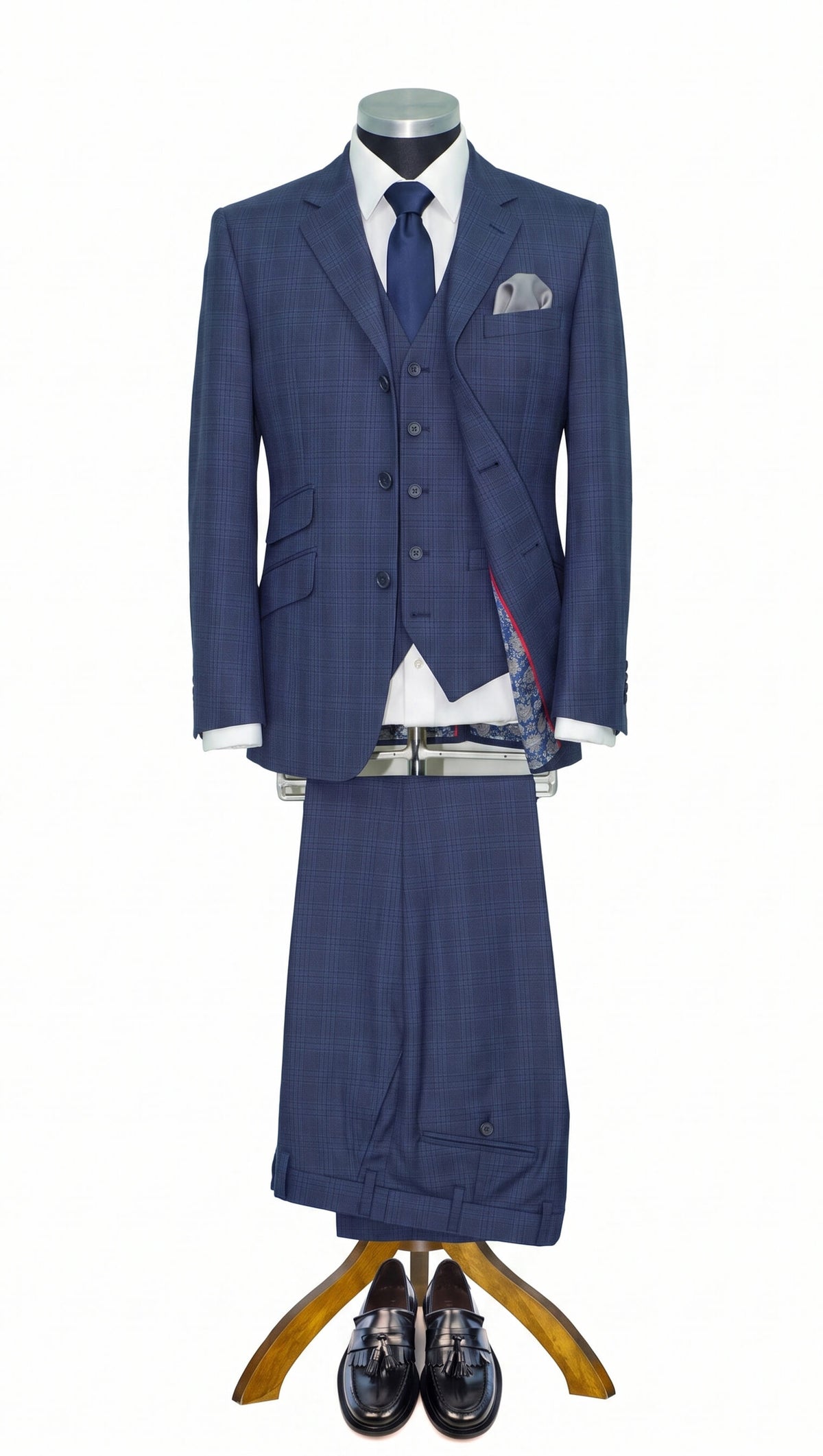 Weller Vintage Navy Prince of Wales 3 Piece Suit for Men