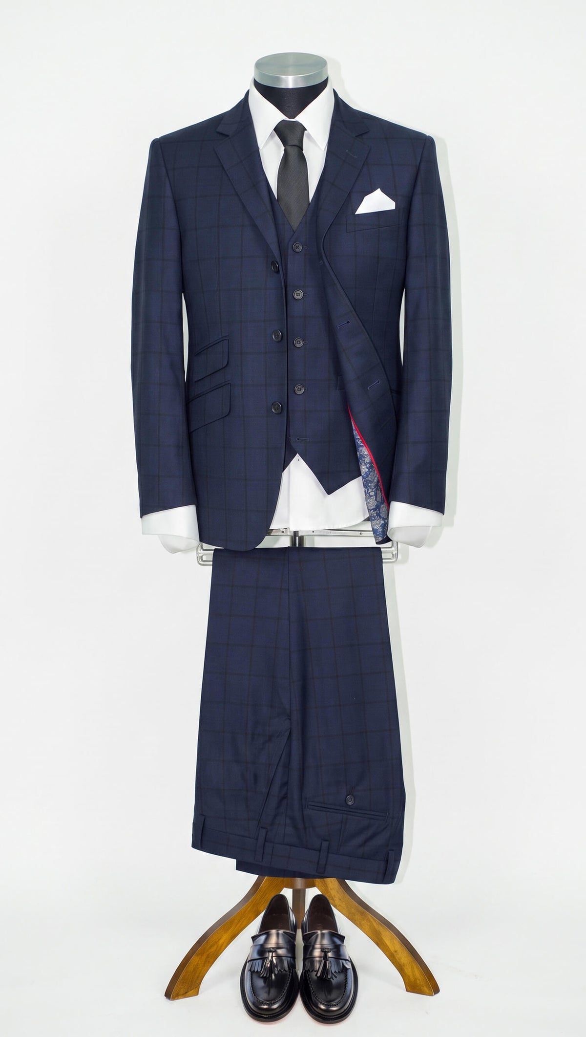 Weller Vintage Navy Window Shadow Prince of Wales 3 Piece Suit for Men