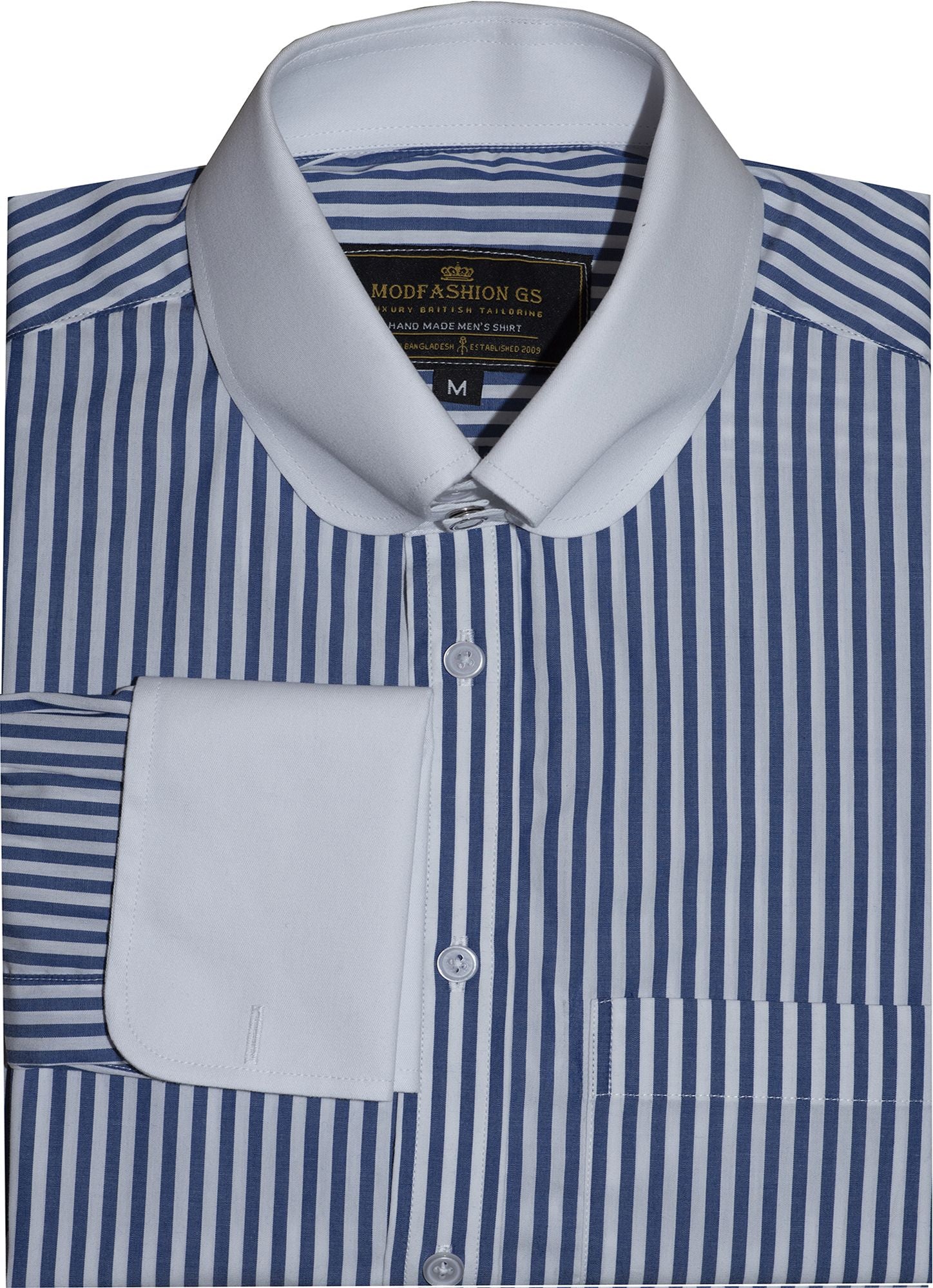 Penny Tab Collar White & Blue Stripe Long Sleeve Shirt