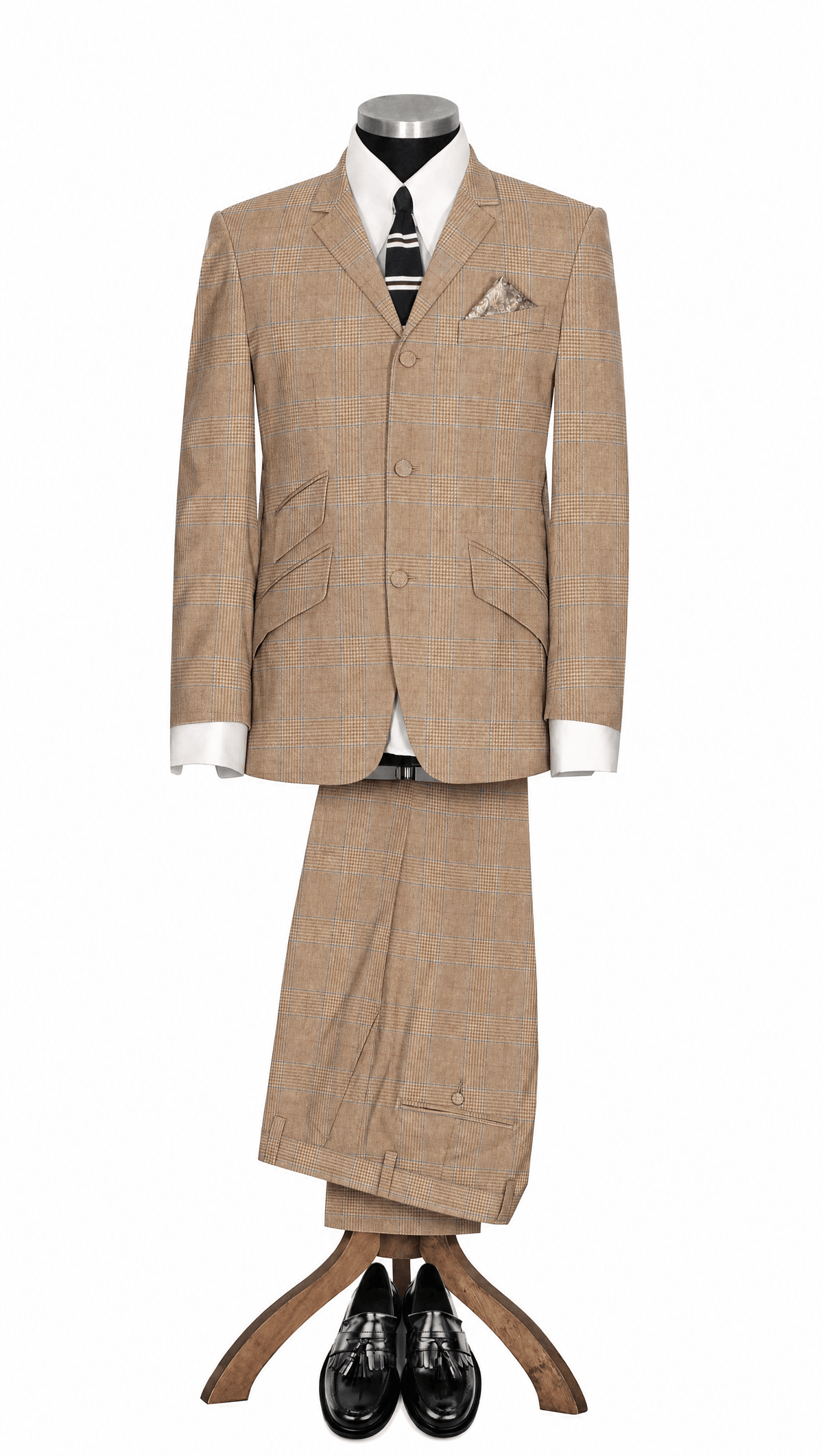 Weller Beige Check Prince of Wales 2 Piece Suit for Men
