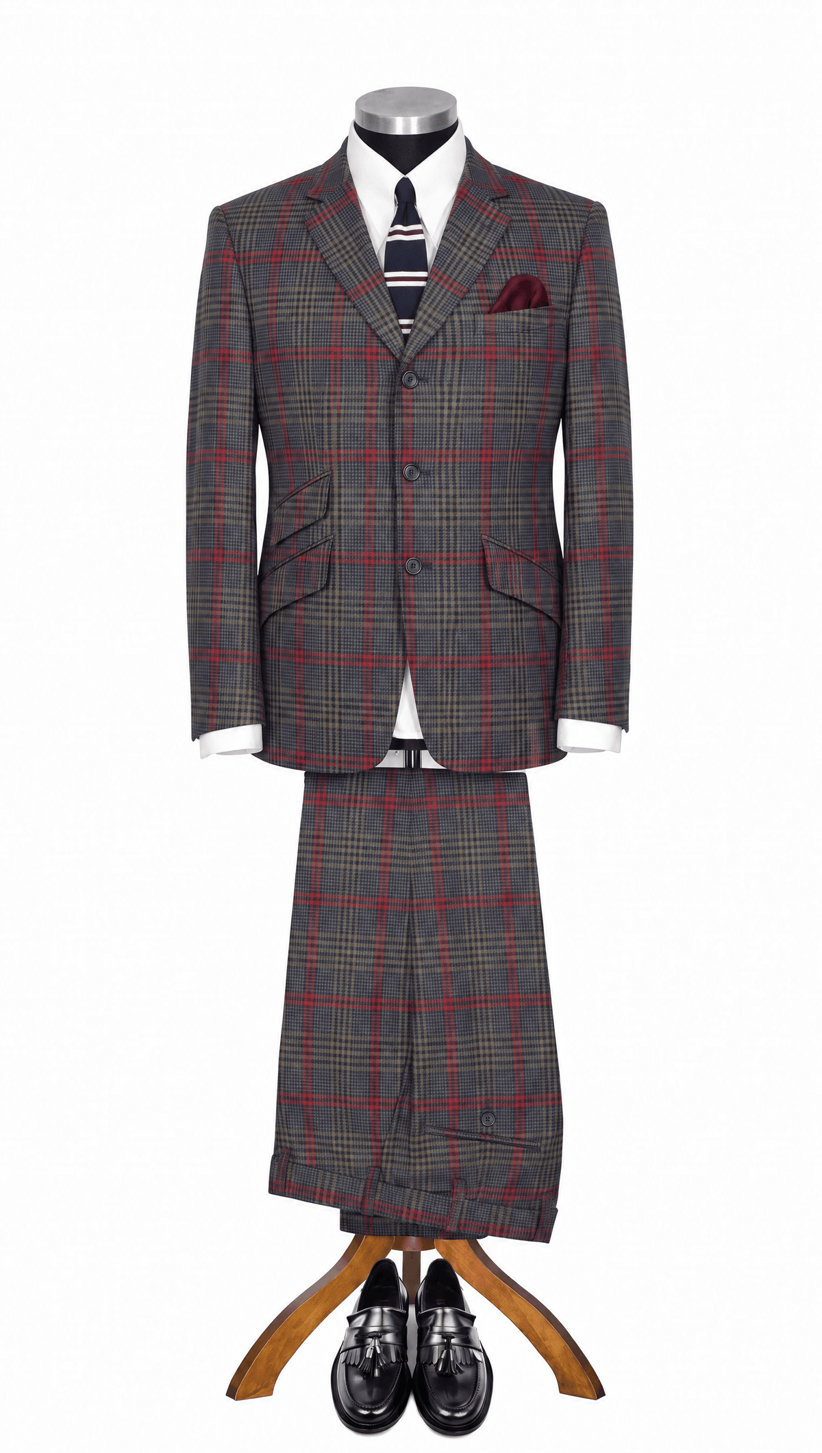 Weller Brown Burgundy Check Prince of Wales 2 Piece Suit for Men