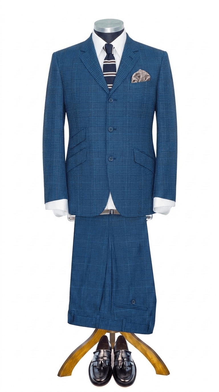 Weller Teal Blue Prince of Wales 2 Piece Suit for Men