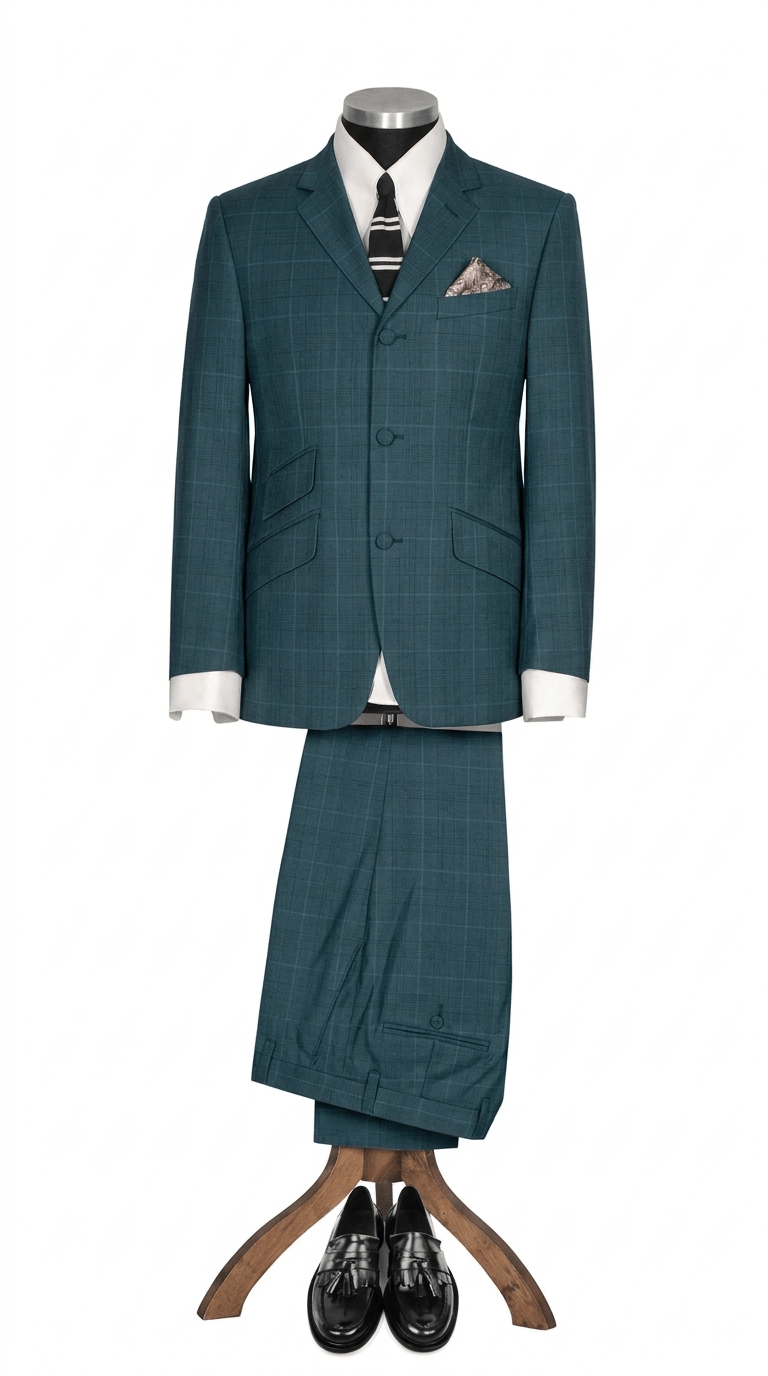 Weller Teal Green Prince of Wales 2 Piece Suit for Men