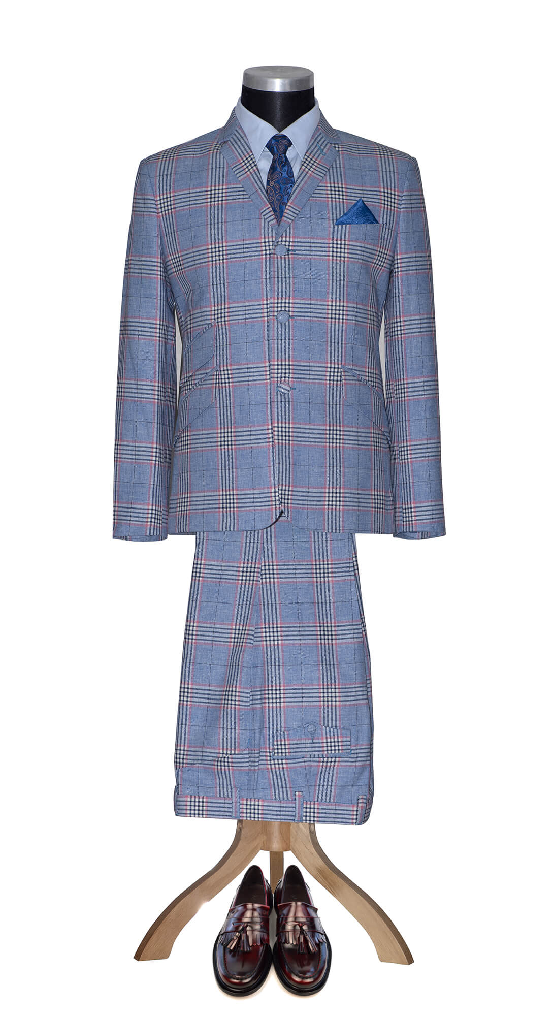 Barry Whitham 1960's Prince of Wales Linen Sky Mod Suit