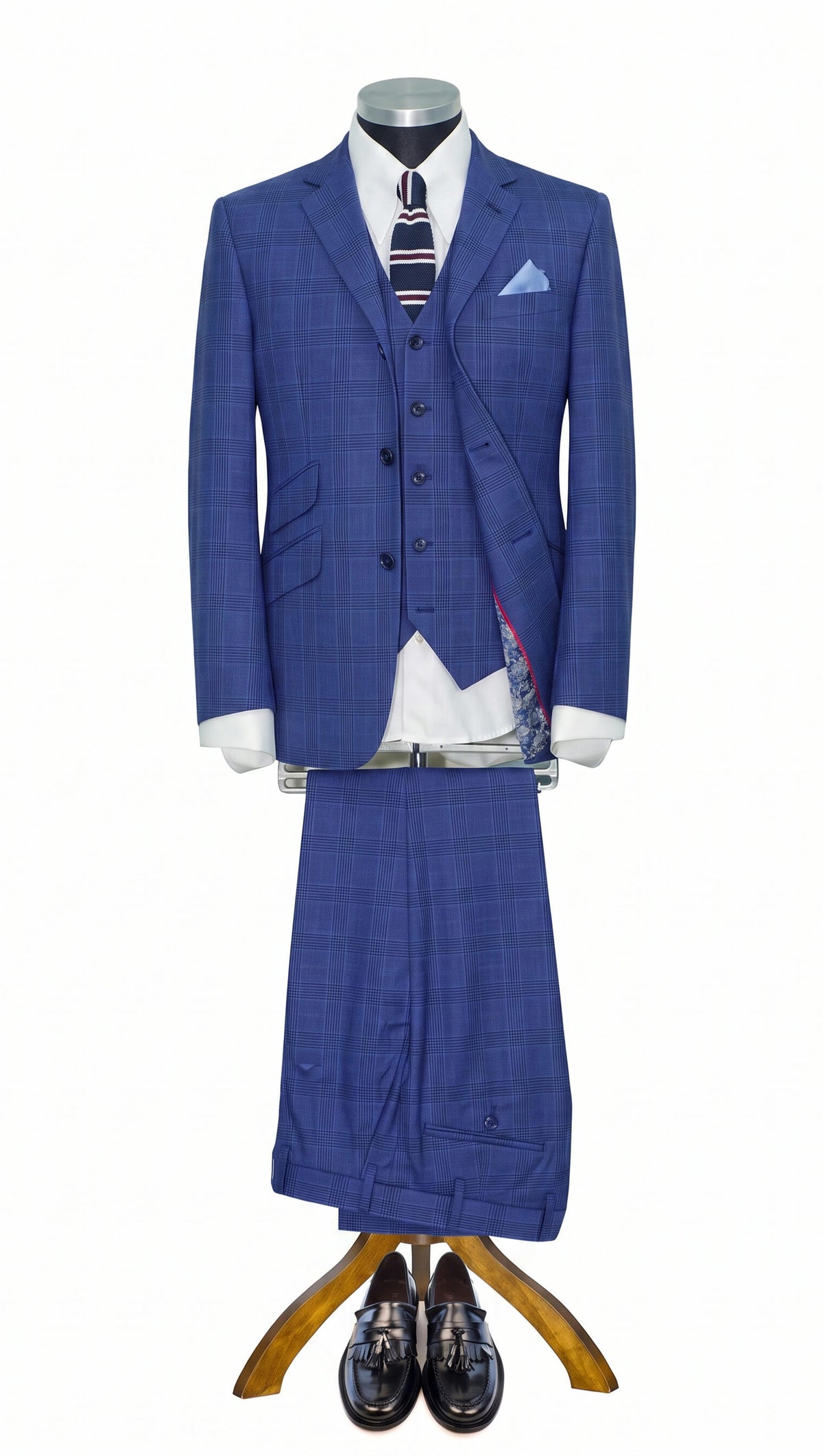 Weller Vintage Royal Blue Prince of Wales 3 Piece Suit for Men
