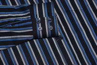 Vintage Classical High Collar Black & Blue Striped Mod Shirt