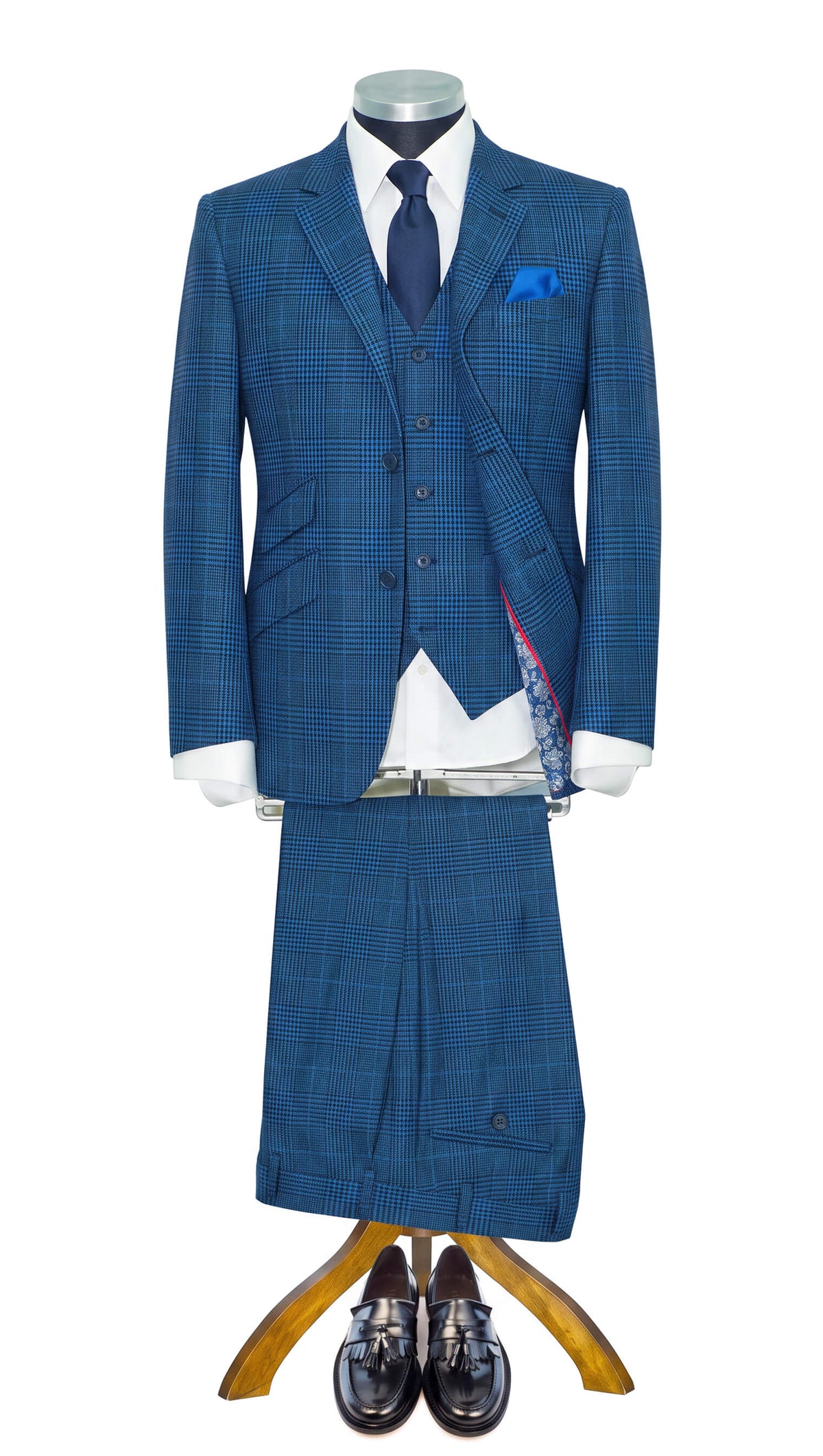 Weller Vintage Teal Blue Prince of Wales 3 Piece Suit for Men