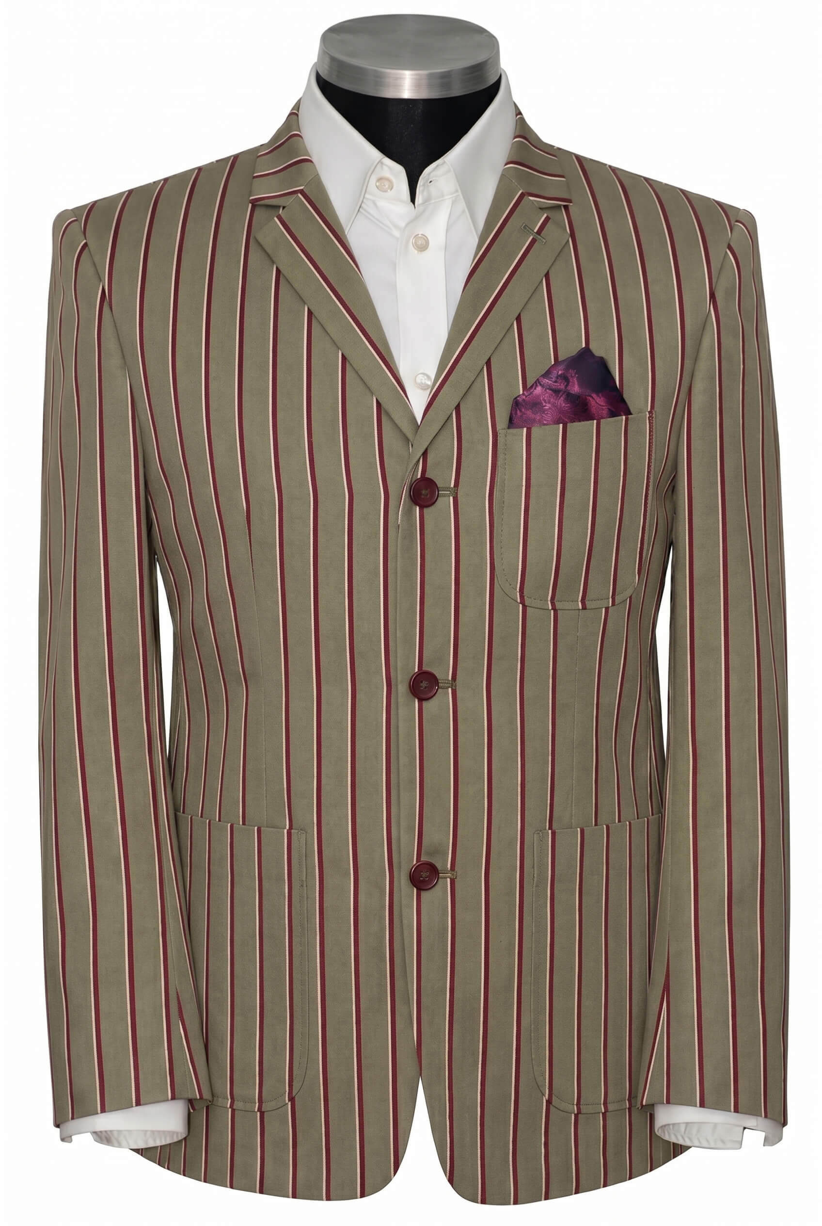 Weller Patch Pocket White Burgundy Stripe in Brown Boating Blazer