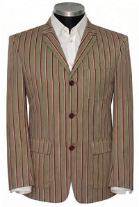Weller Patch with Flap Pocket White Burgundy Stripe in Brown Boating Blazer