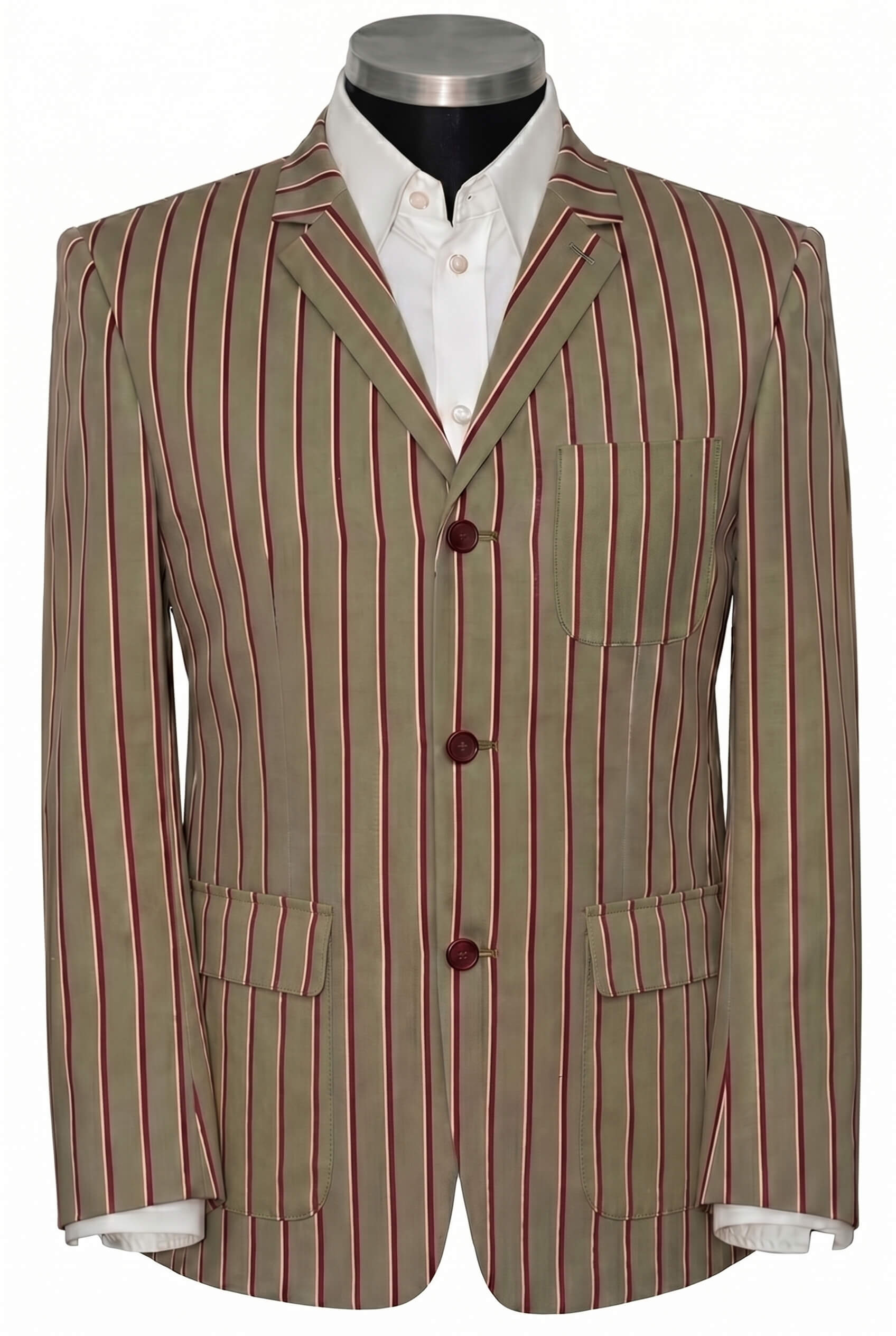 Weller Patch with Flap Pocket White Burgundy Stripe in Brown Boating Blazer