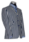 Geoff Foot Navy Bblue & White Striped Boating Mod Blazer