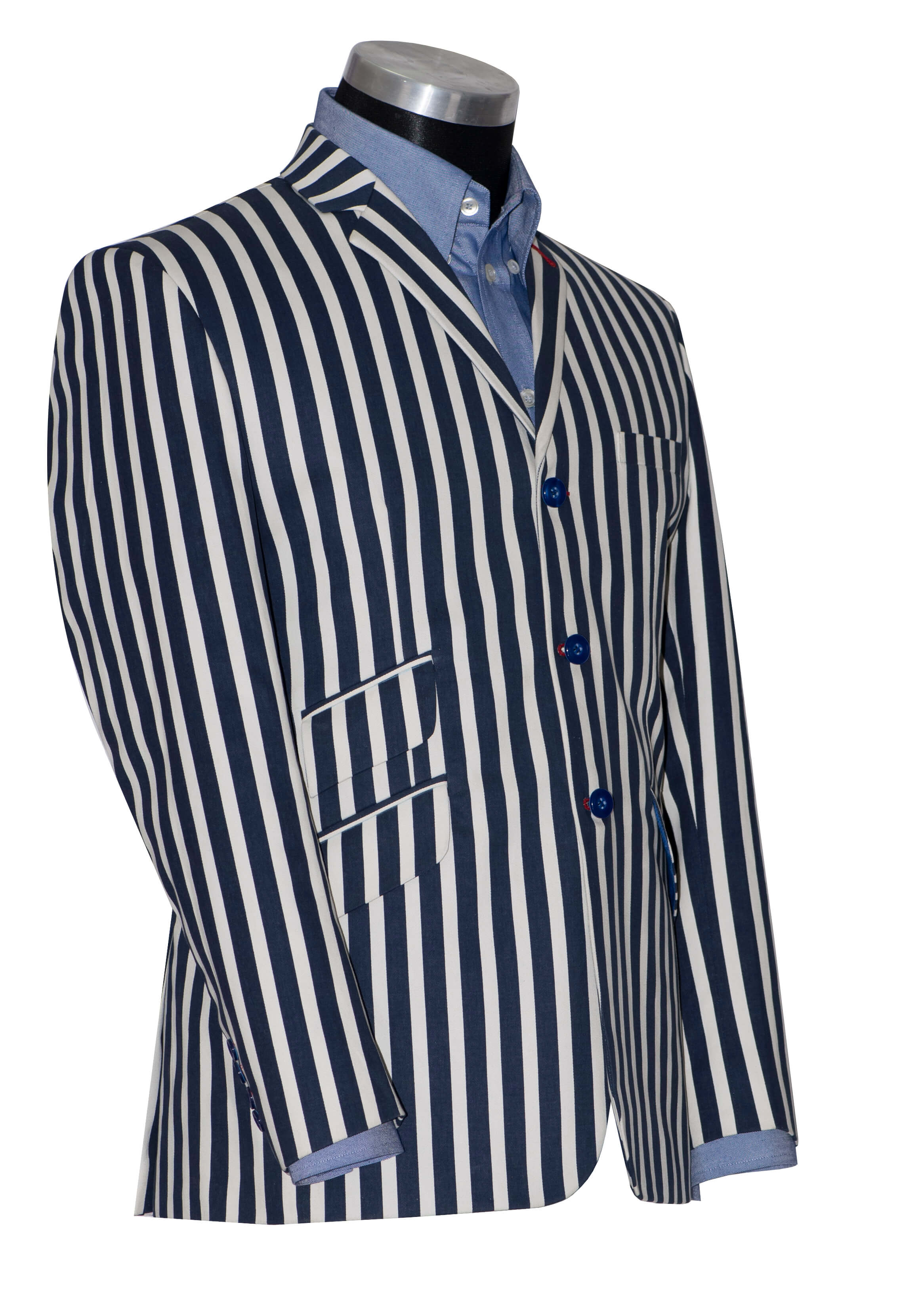 Geoff Foot Navy Bblue & White Striped Boating Mod Blazer